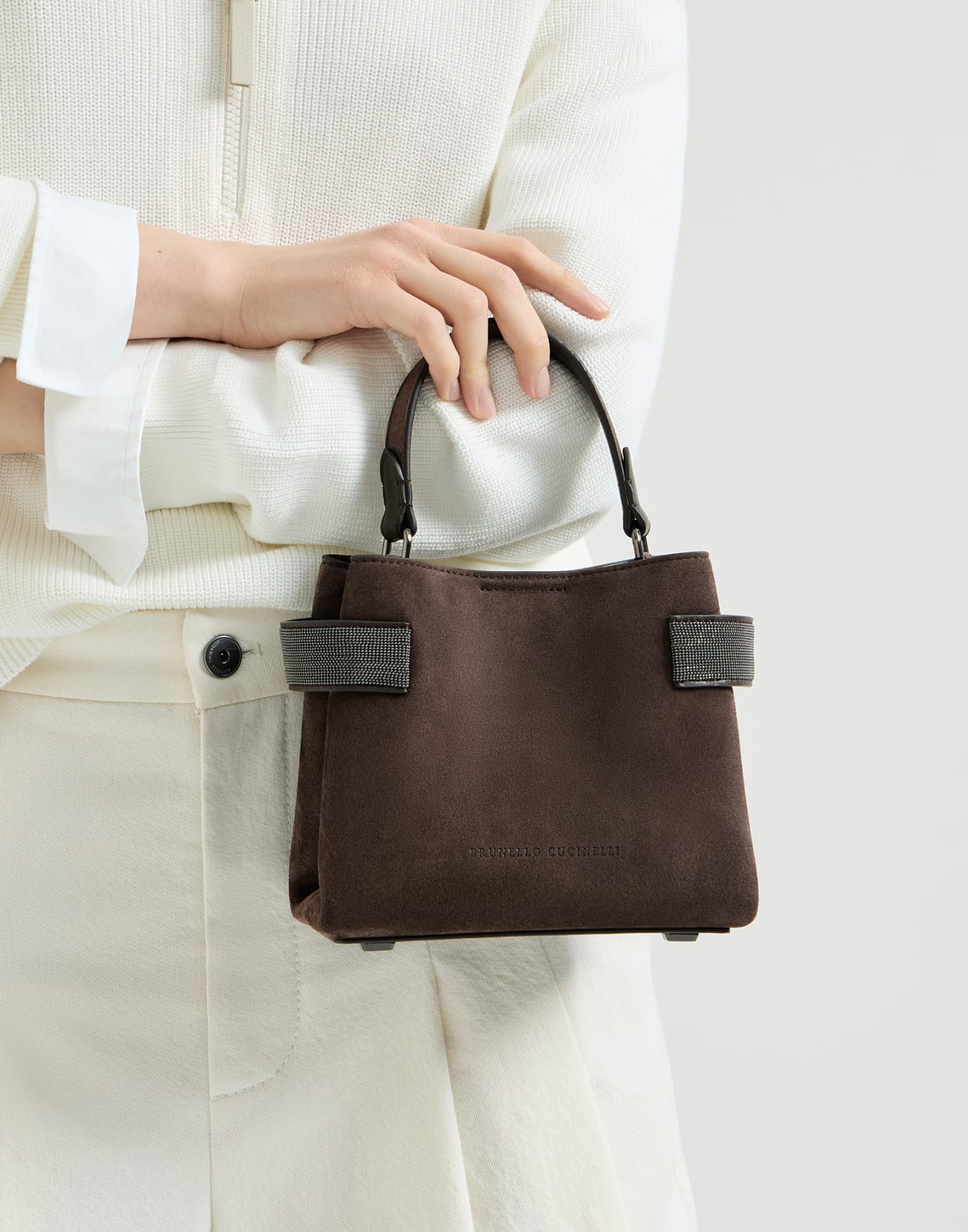 Small Top-Handle Essence bag Pine Cone Brown Woman - Brunello Cucinelli