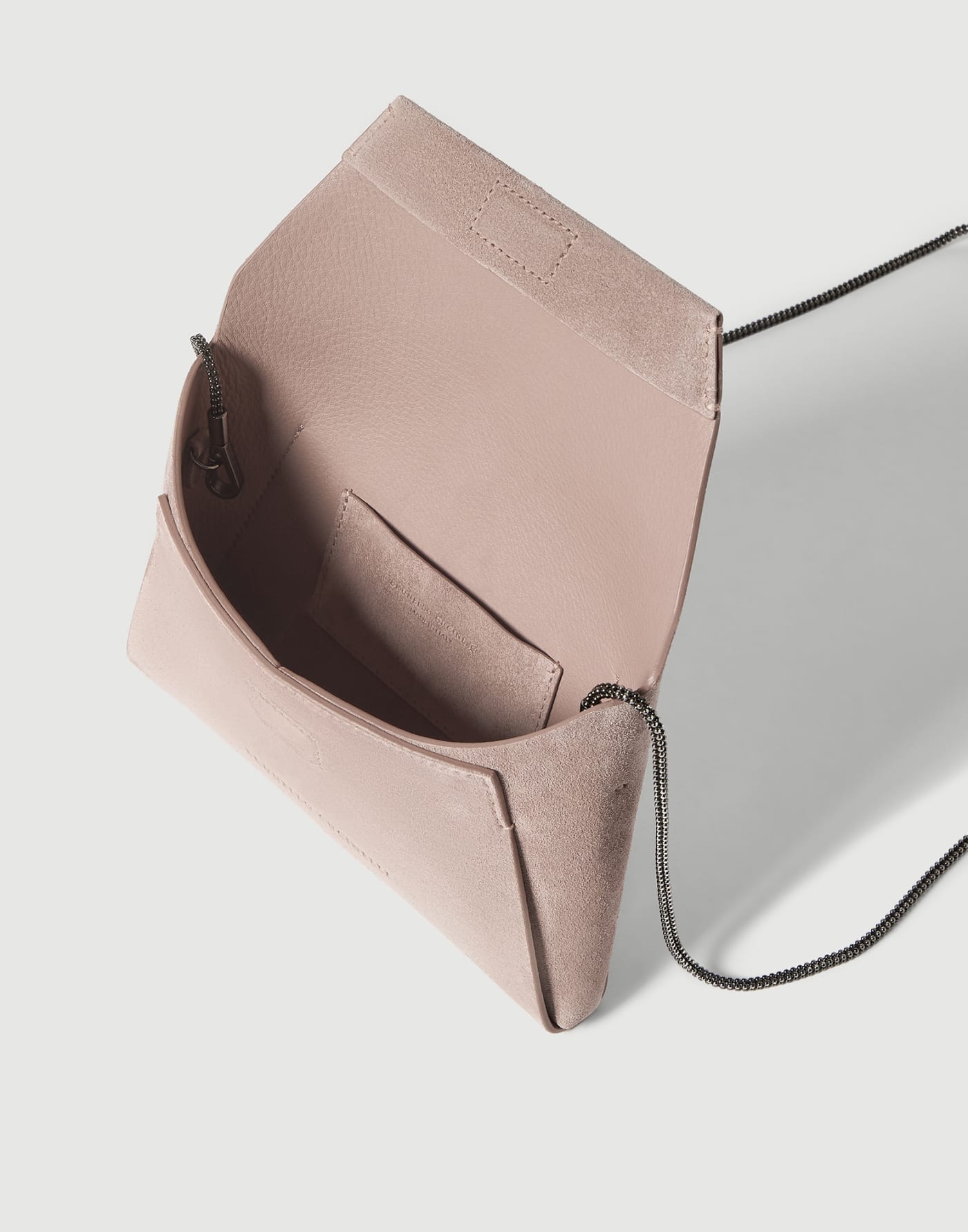 Duo pochette in suede with precious chain Pink Woman - Brunello Cucinelli