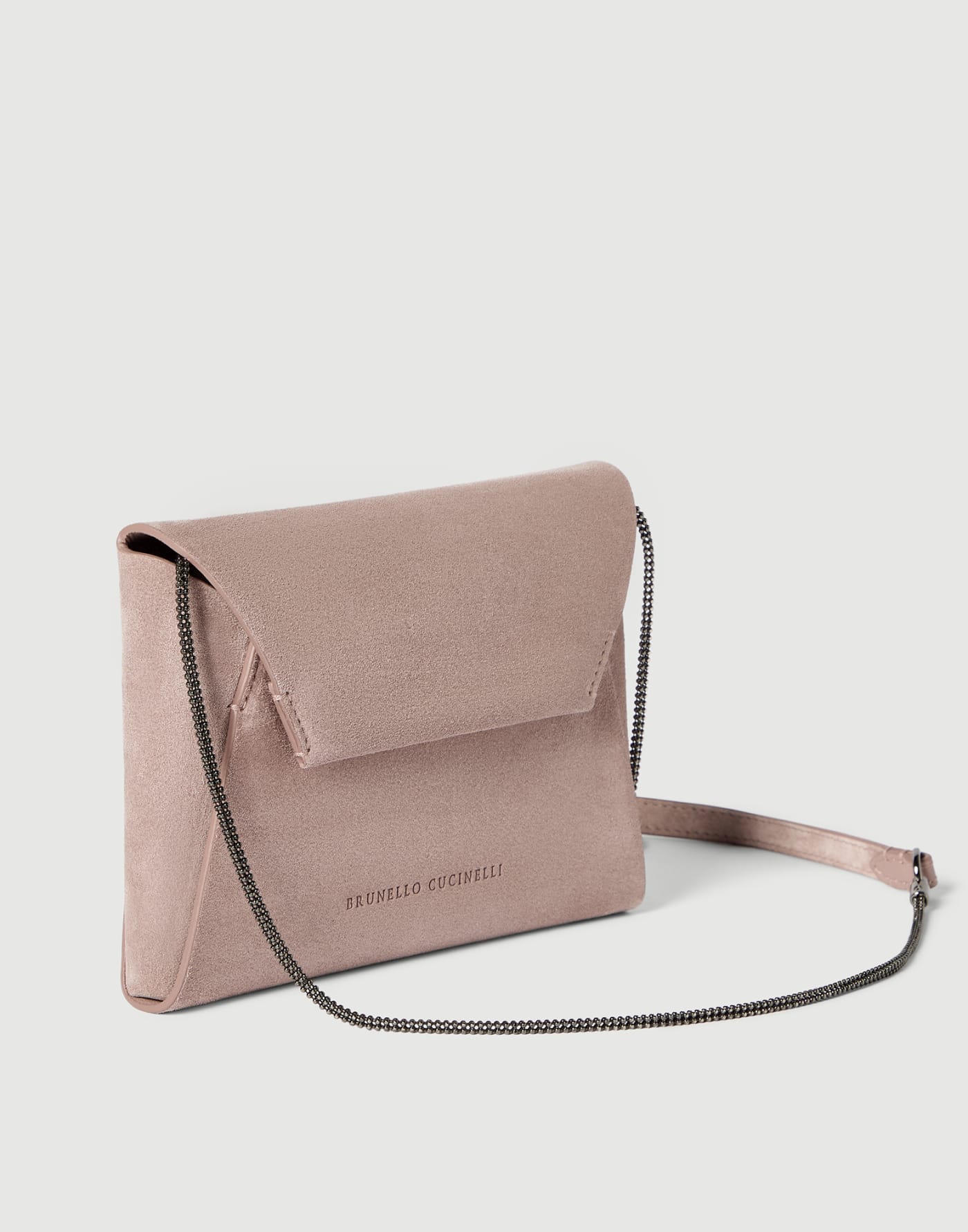 Duo pochette in suede with precious chain Pink Woman - Brunello Cucinelli