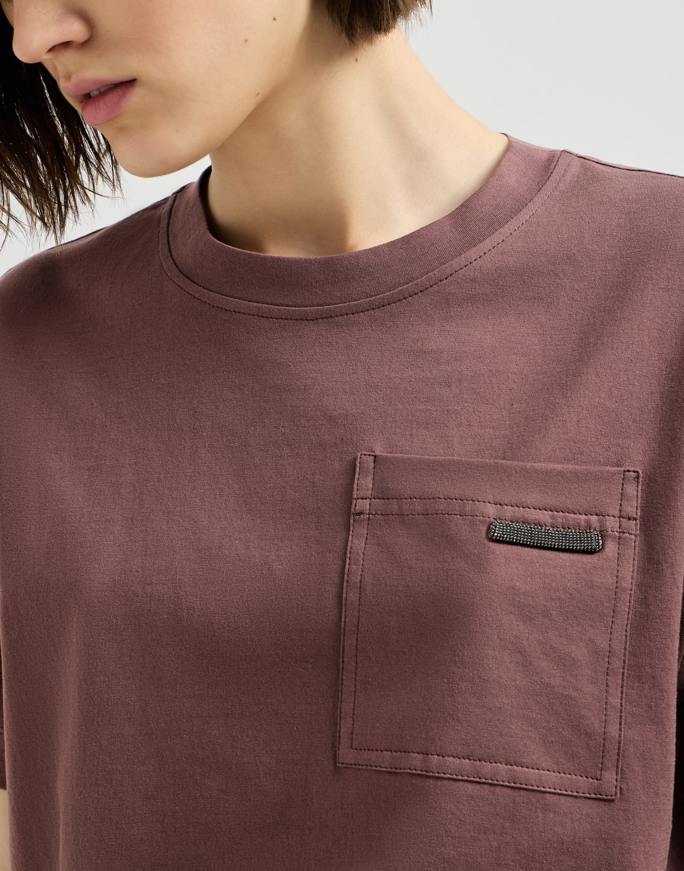 Cotton jersey T-shirt Mauve Woman - Brunello Cucinelli