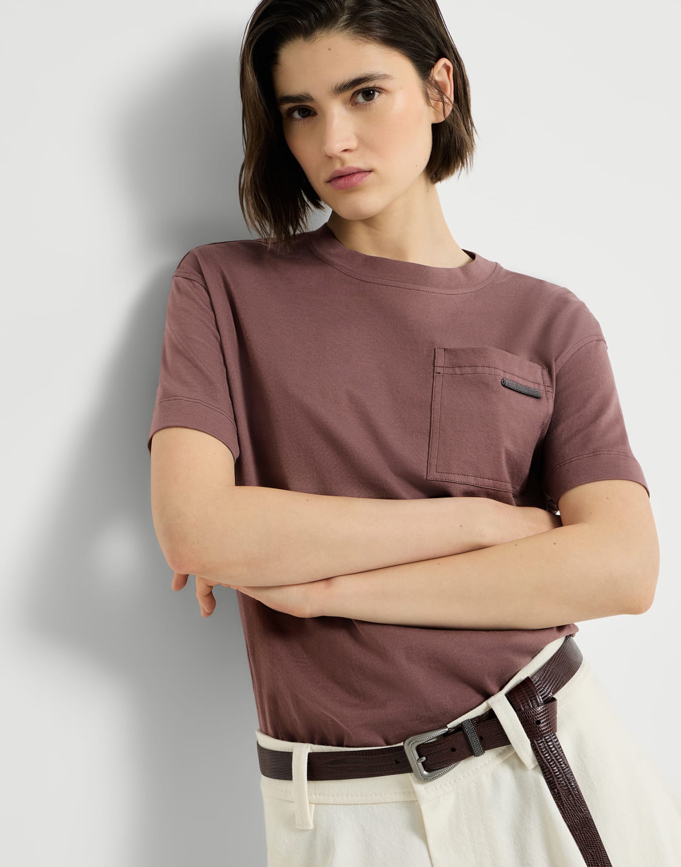 Cotton jersey T-shirt Mauve Woman - Brunello Cucinelli