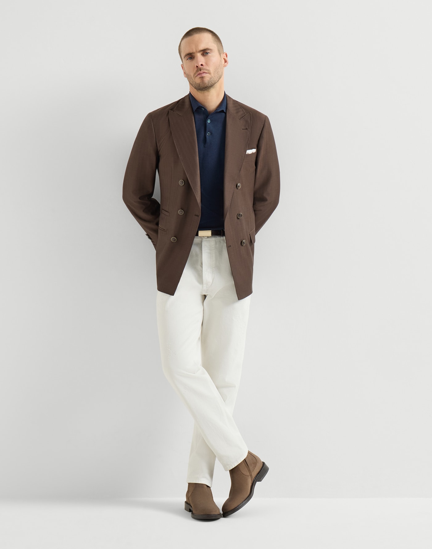 Lightweight knit Polo Avio Blue Man - Brunello Cucinelli