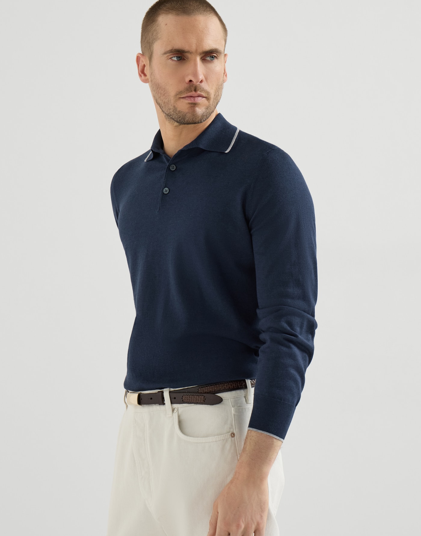 Lightweight knit Polo Avio Blue Man - Brunello Cucinelli