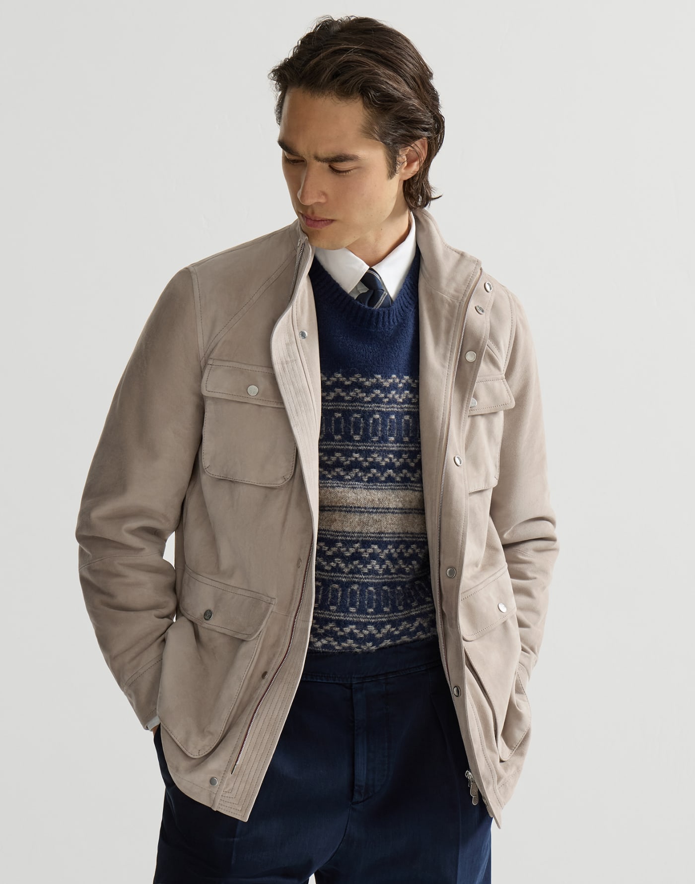 Suede unlined safari jacket Beige Man - Brunello Cucinelli