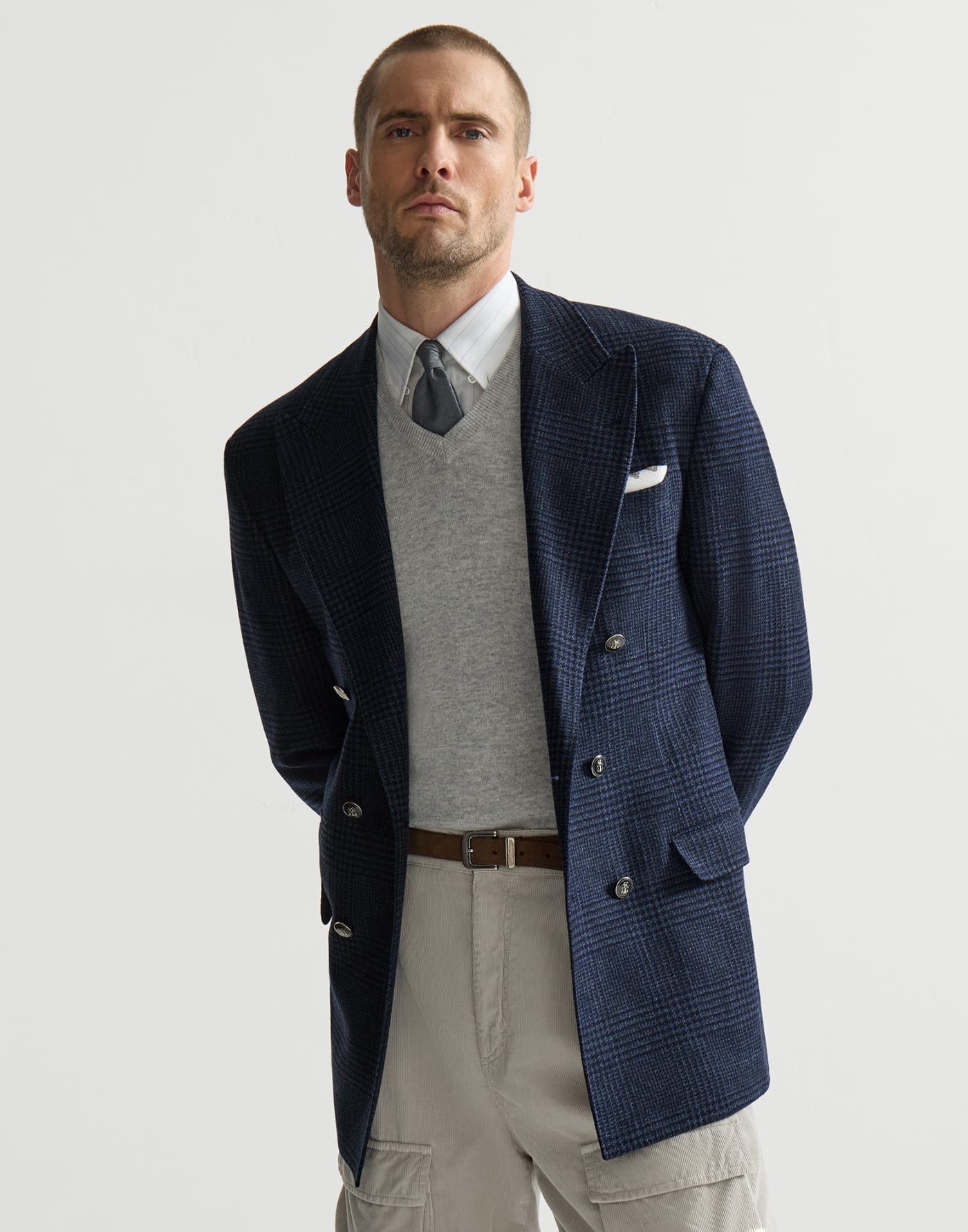 Giacca Tailor Principe di Galles Blu Uomo - Brunello Cucinelli