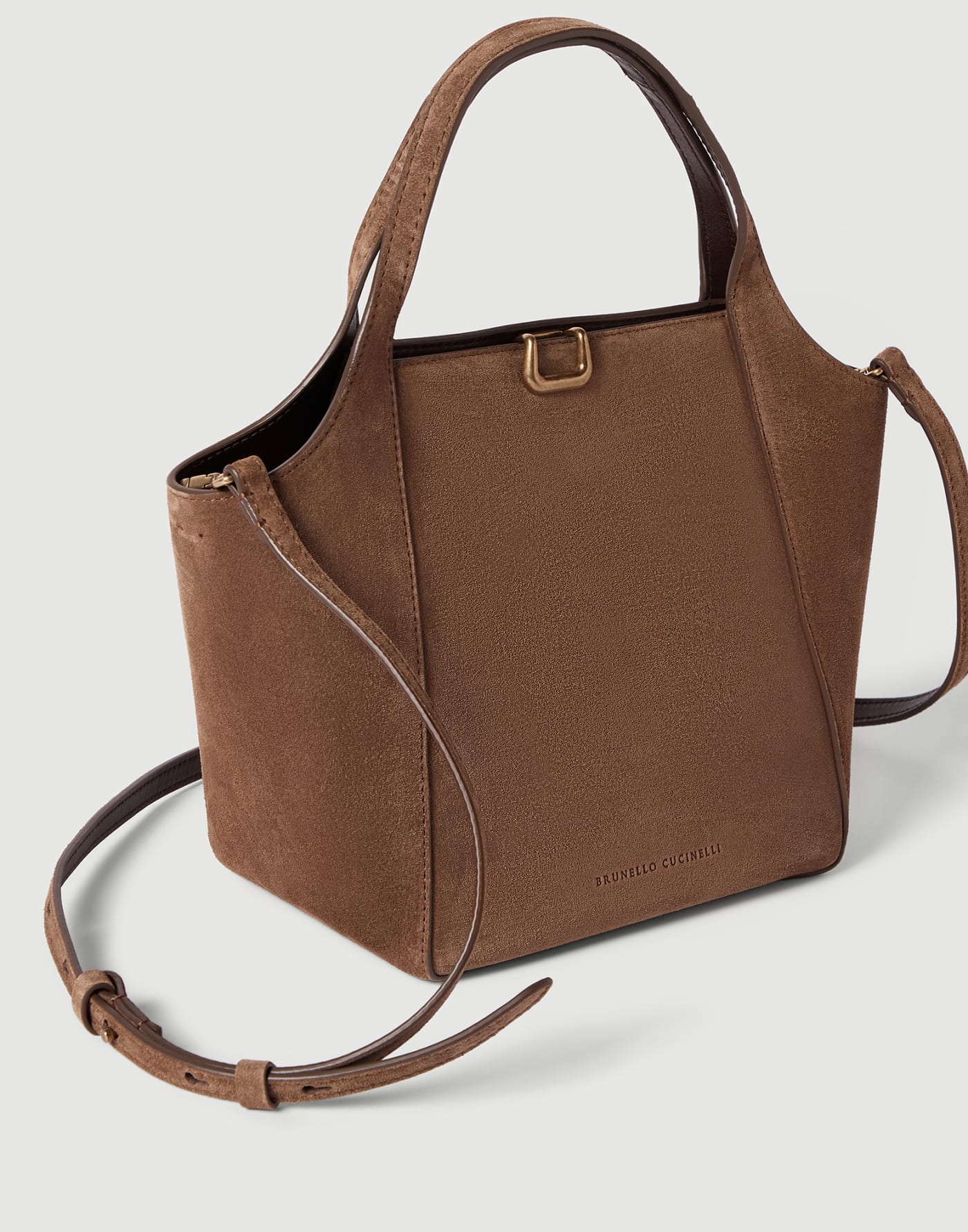 Sartorial small bucket bag in suede Caramel Woman - Brunello Cucinelli
