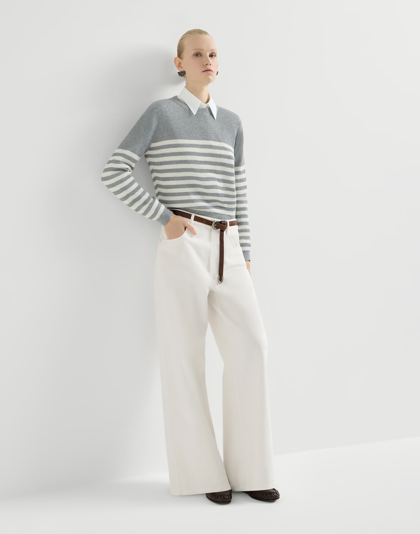 Relaxed trousers with monili Panama Woman - Brunello Cucinelli