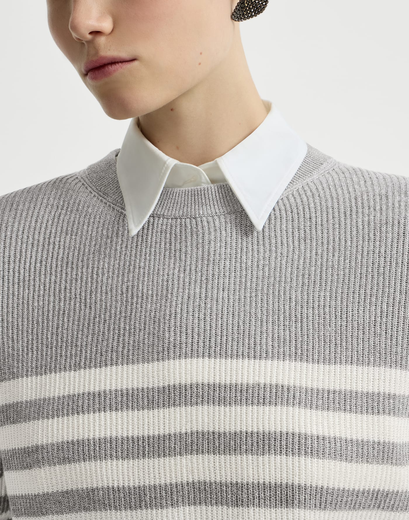 Cotton Sparkling yarn sweater Silver Woman - Brunello Cucinelli