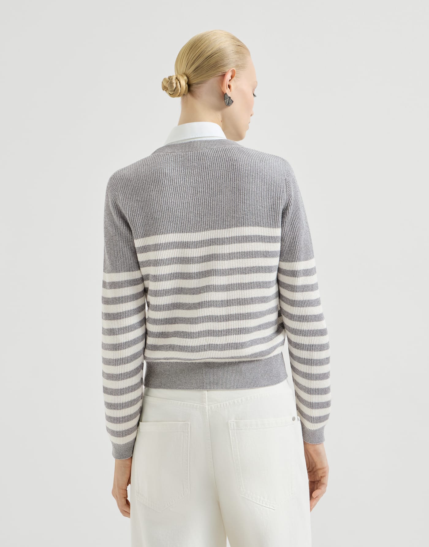 Cotton Sparkling yarn sweater Silver Woman - Brunello Cucinelli