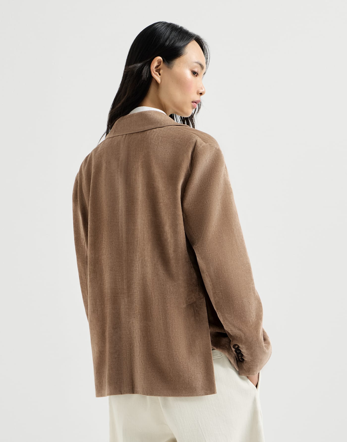 Fluid corduroy blazer Cappuccino Woman - Brunello Cucinelli