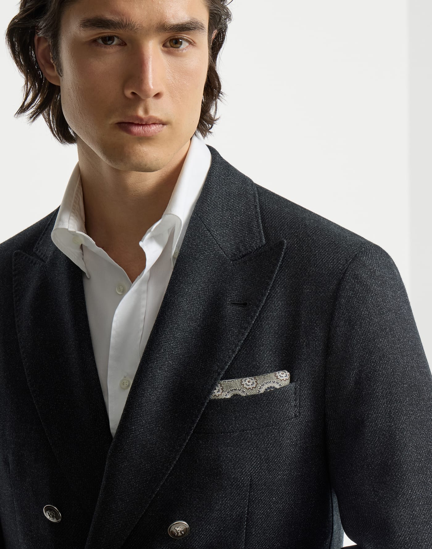 Silk pocket square with pattern Military Man - Brunello Cucinelli