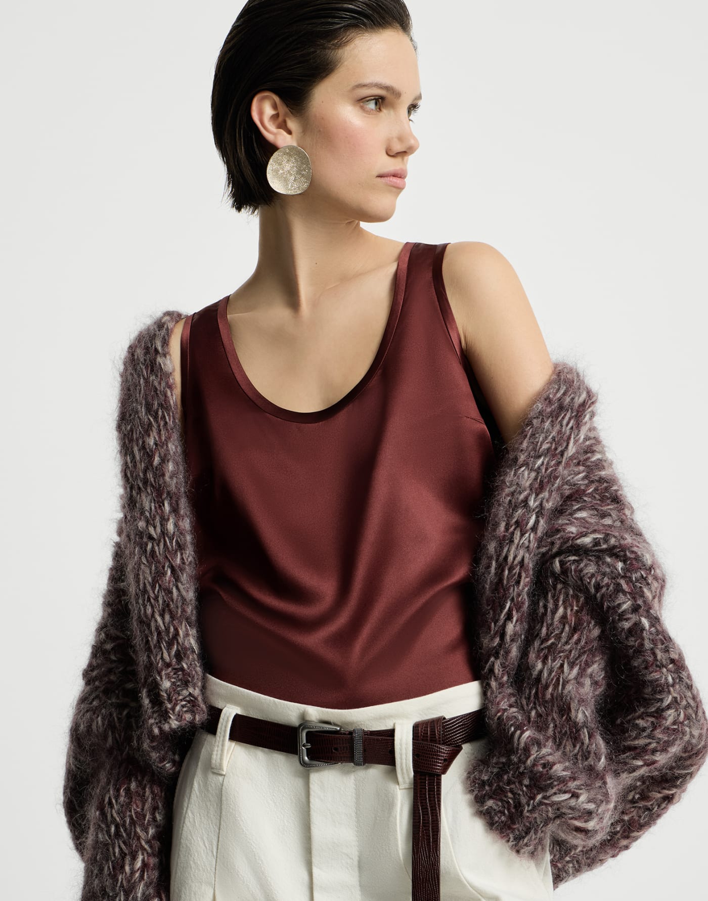 Stretch silk satin camisole Wine Woman - Brunello Cucinelli