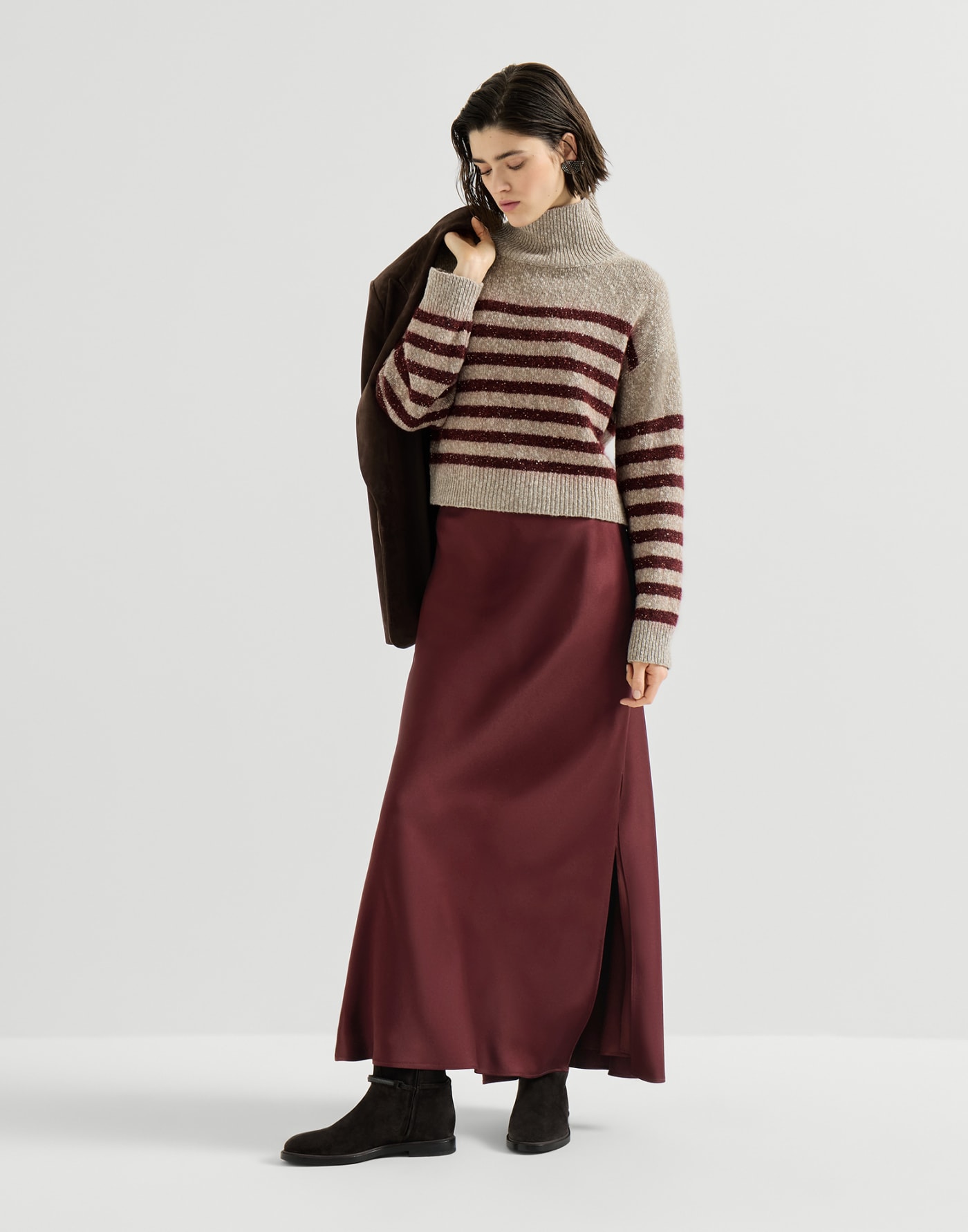 Fluid Bias-Cut skirt Wine Woman - Brunello Cucinelli