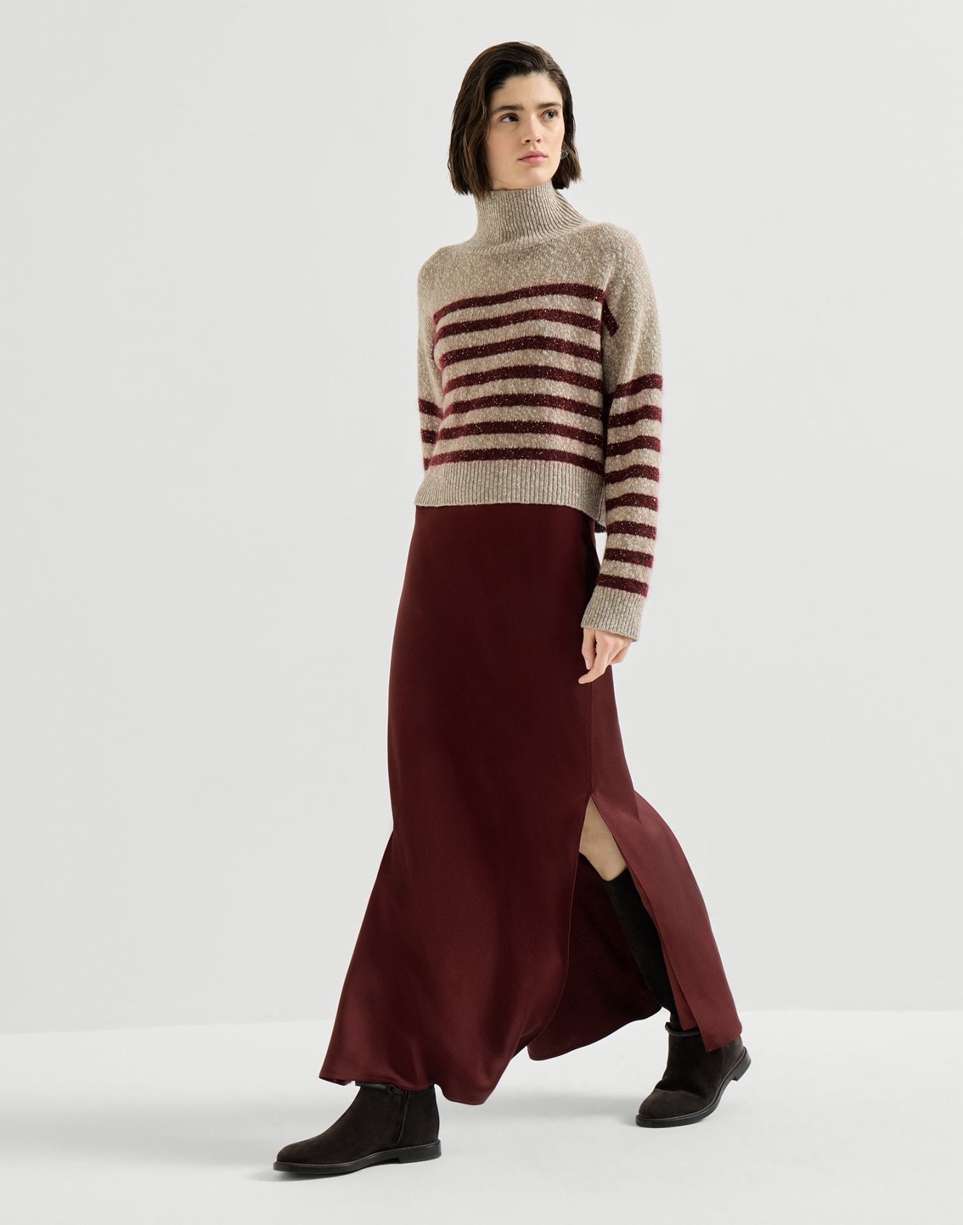 Fluid Bias-Cut skirt Wine Woman - Brunello Cucinelli
