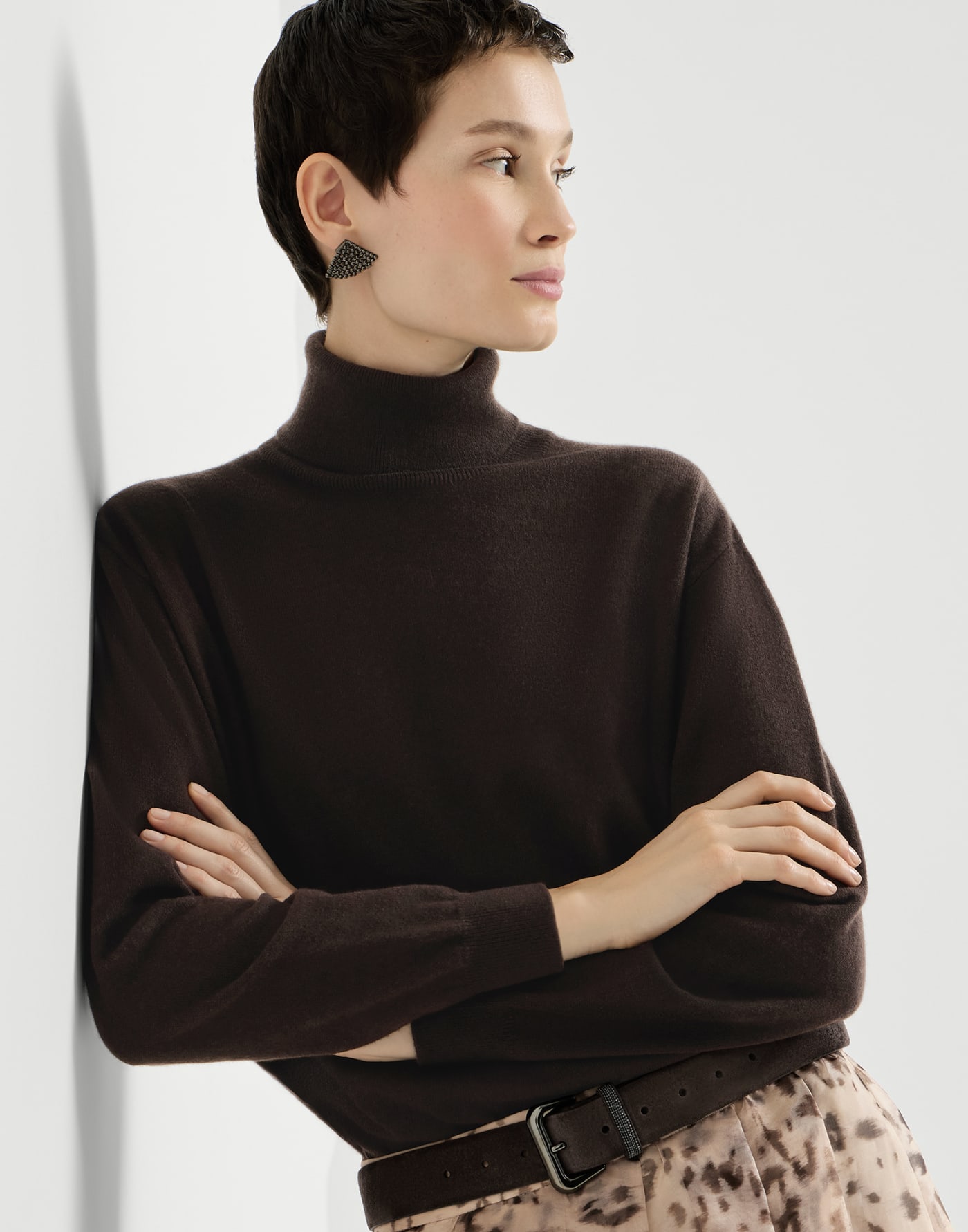 Jersey cuello alto de cachemir Café Mujer - Brunello Cucinelli