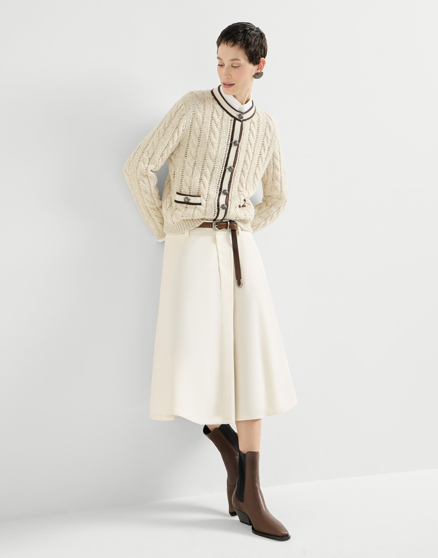 Denim full skirt with monili Panama Woman - Brunello Cucinelli