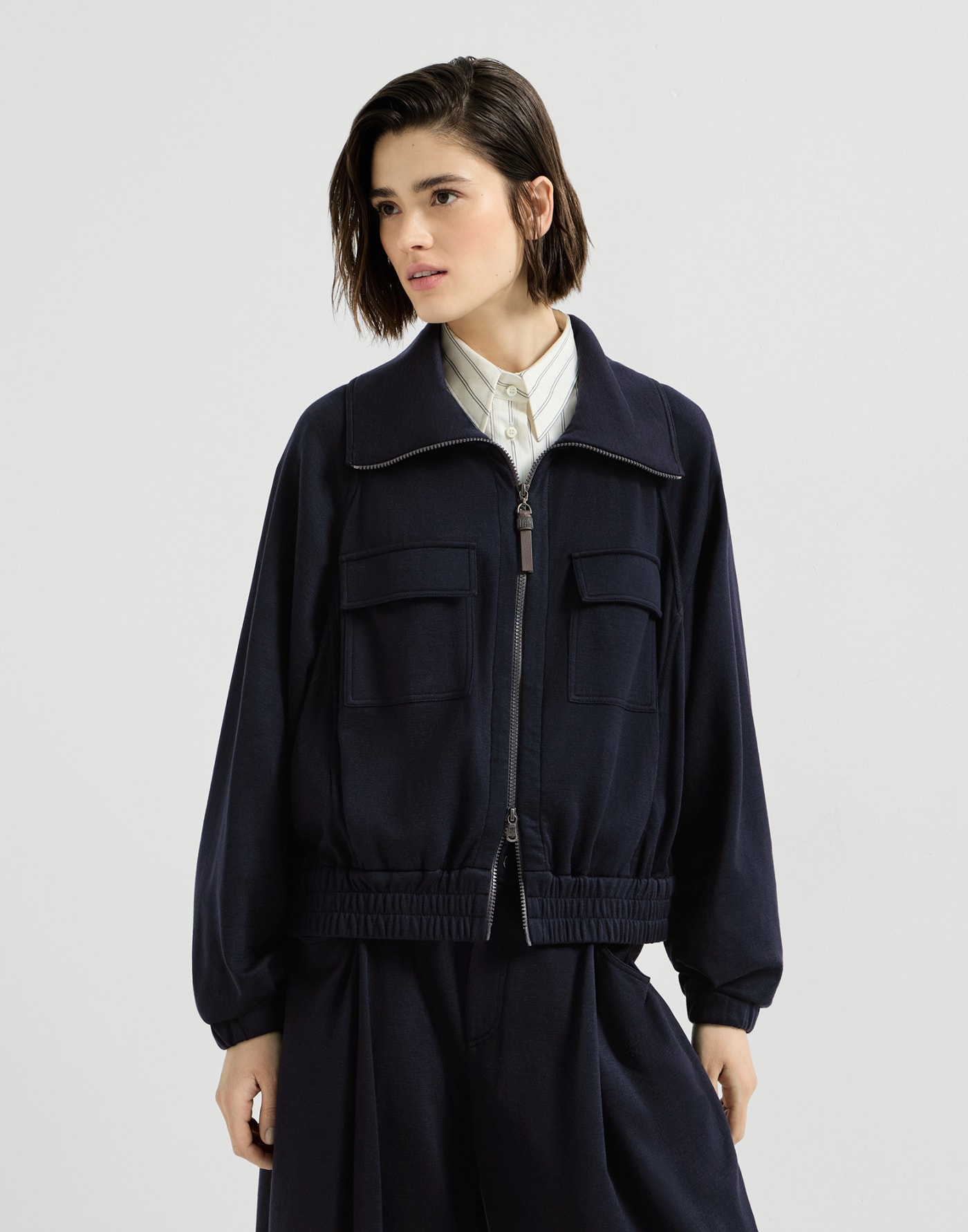 Cárdigan de interlock con Monile Cobalto Mujer - Brunello Cucinelli