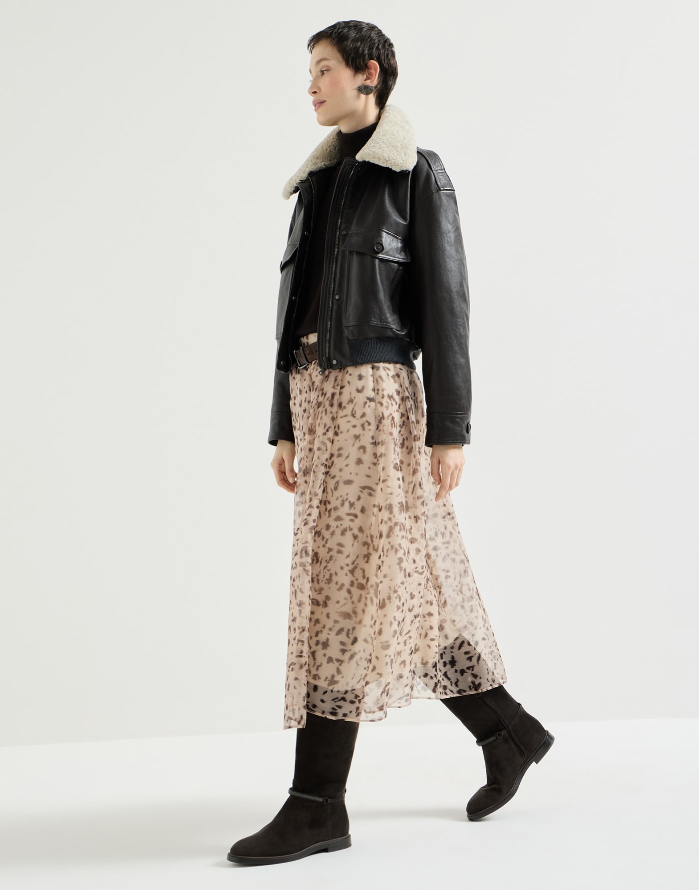 Lynx print organza skirt Beige Woman - Brunello Cucinelli