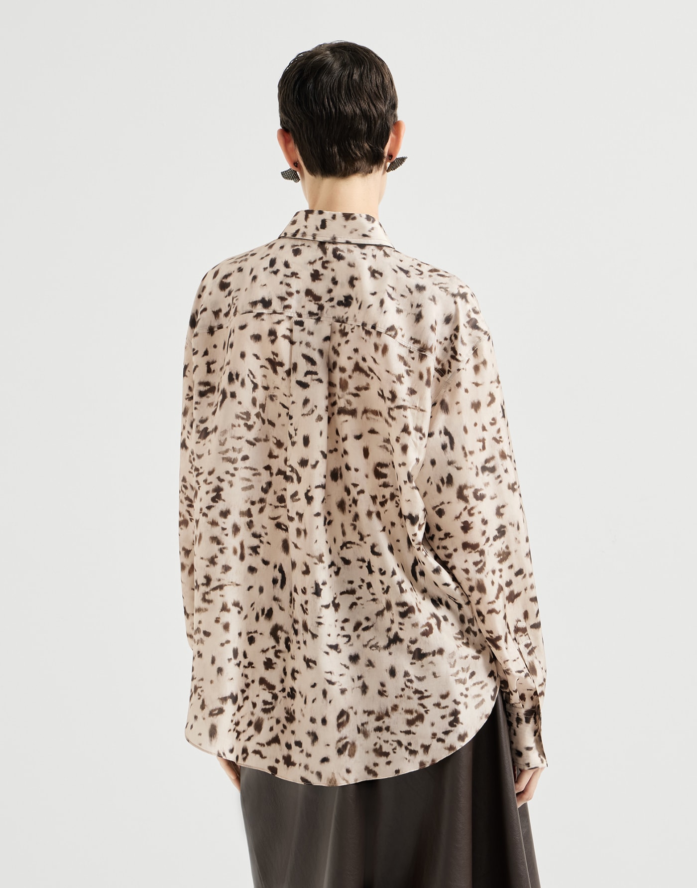 Camicia in pongée Lynx Print Beige Donna - Brunello Cucinelli