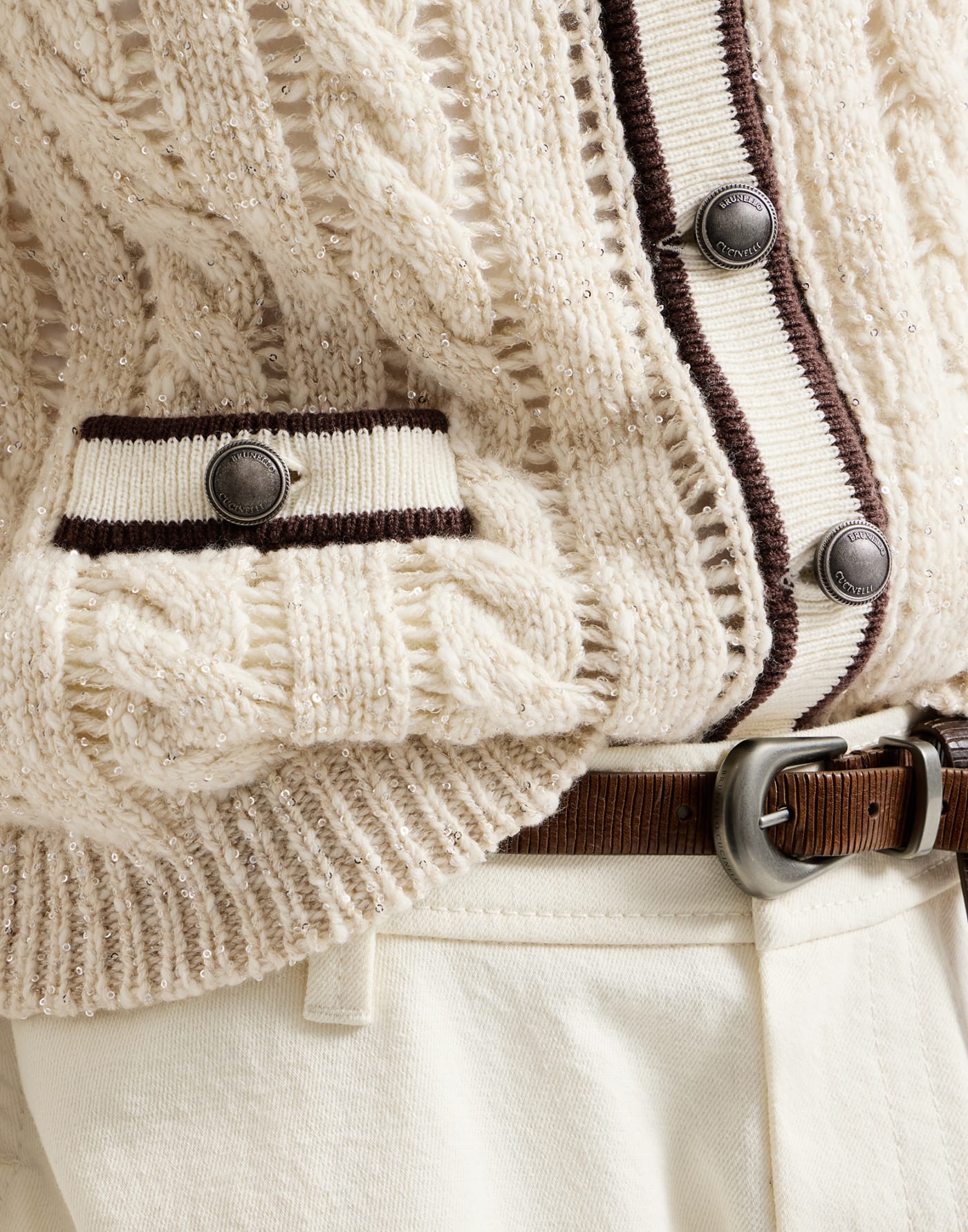 Cable knit cardigan Cream Woman - Brunello Cucinelli