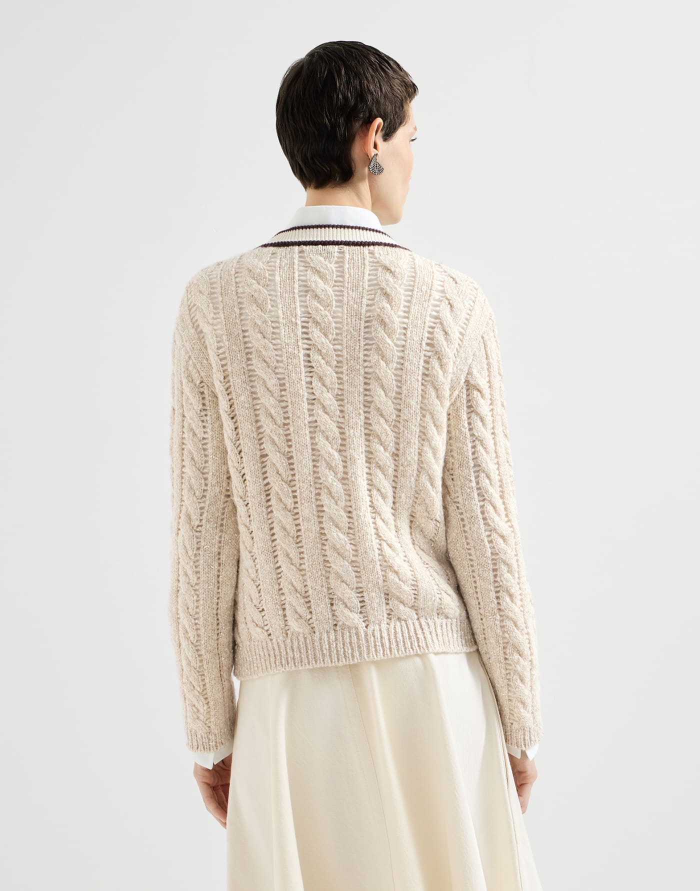 Cable knit cardigan Cream Woman - Brunello Cucinelli
