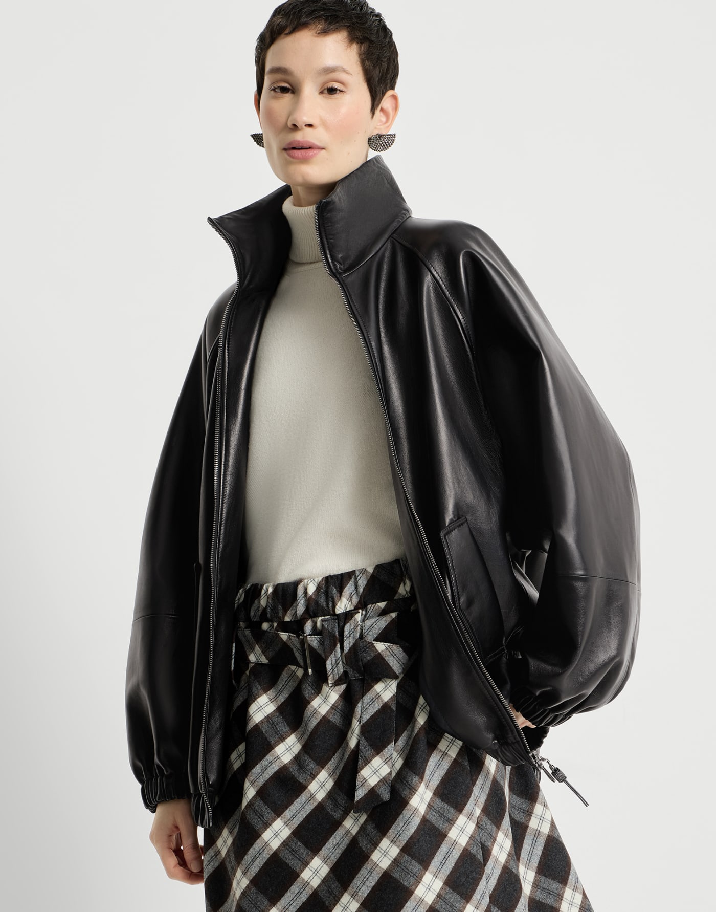 ナッパレザー ボンバージャケット ブラック レディース - Brunello Cucinelli