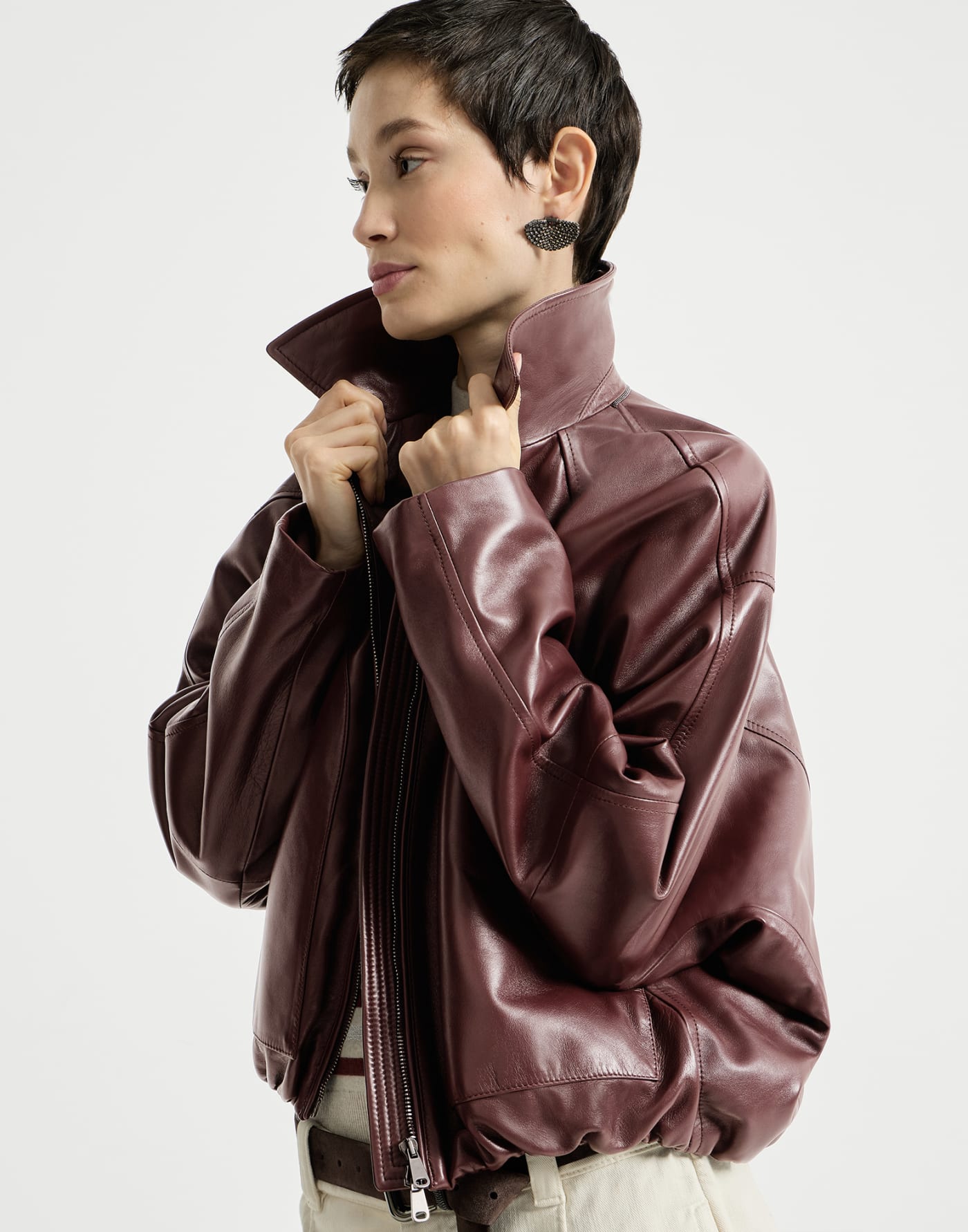 Nappa leather jacket Burgundy Woman - Brunello Cucinelli
