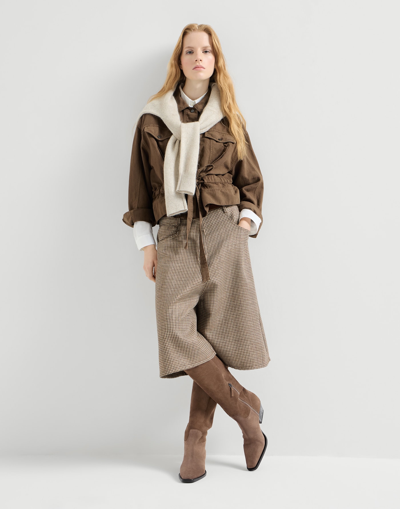 Suede boots with monili Caramel Woman - Brunello Cucinelli