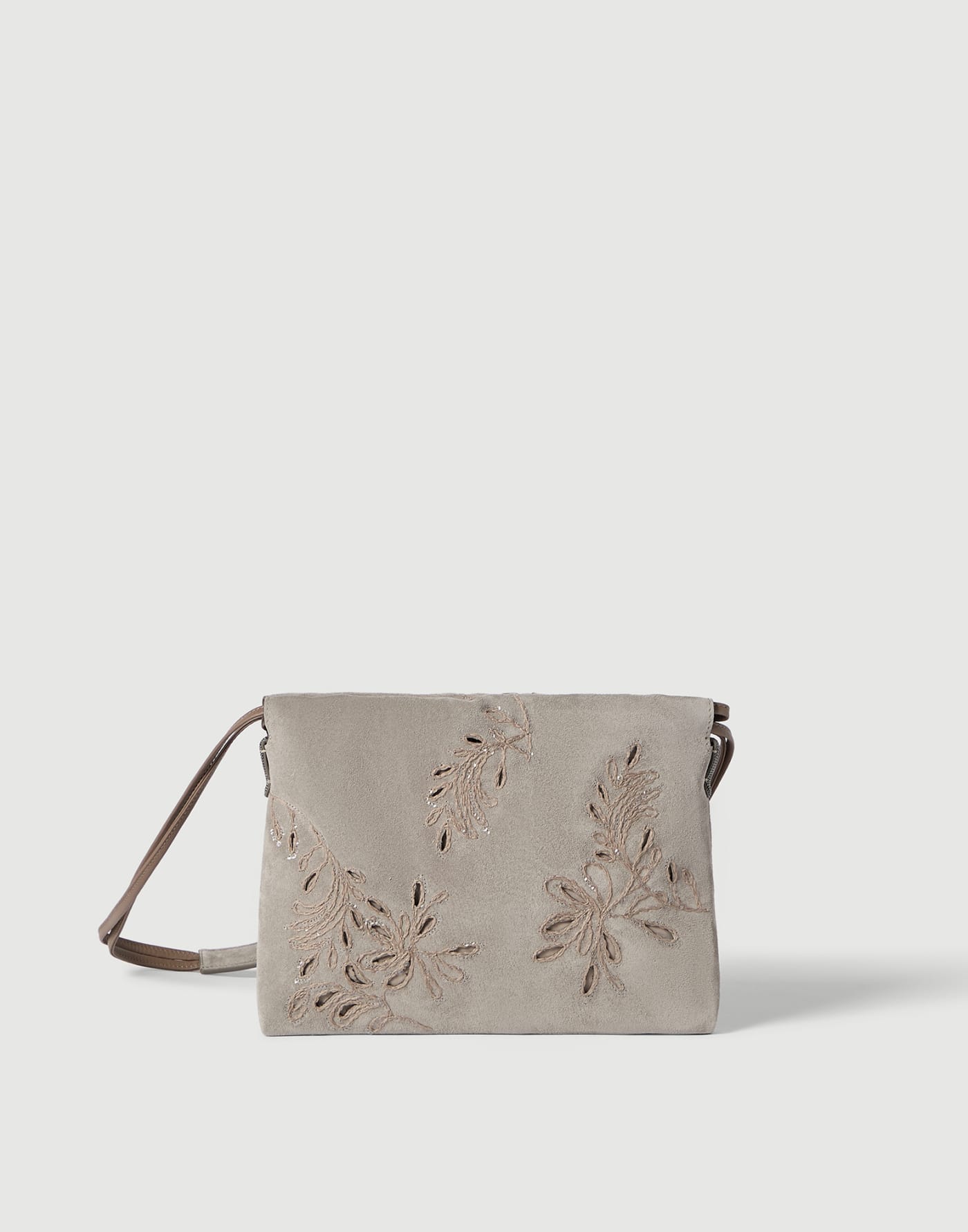 Pouch bag with broderie anglaise Light Grey Woman - Brunello Cucinelli