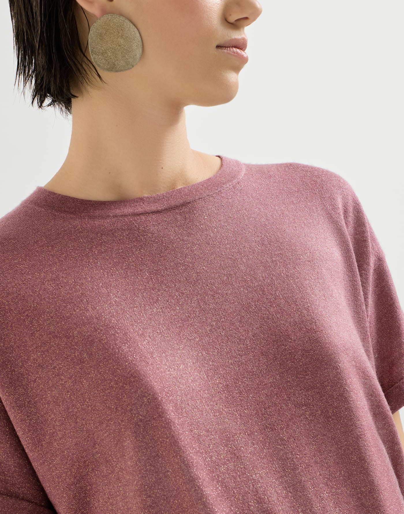 Cashmere and silk knit T-shirt Purple Woman - Brunello Cucinelli