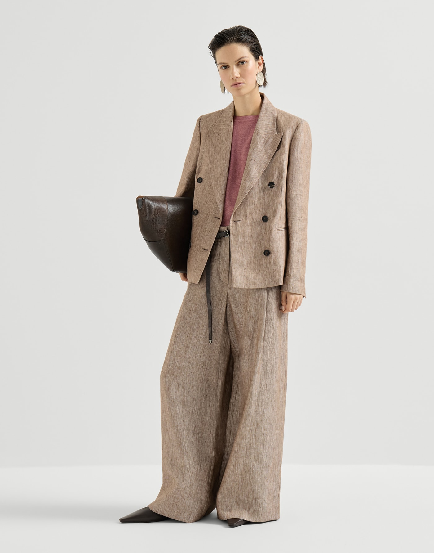 Cashmere and silk knit T-shirt Purple Woman - Brunello Cucinelli