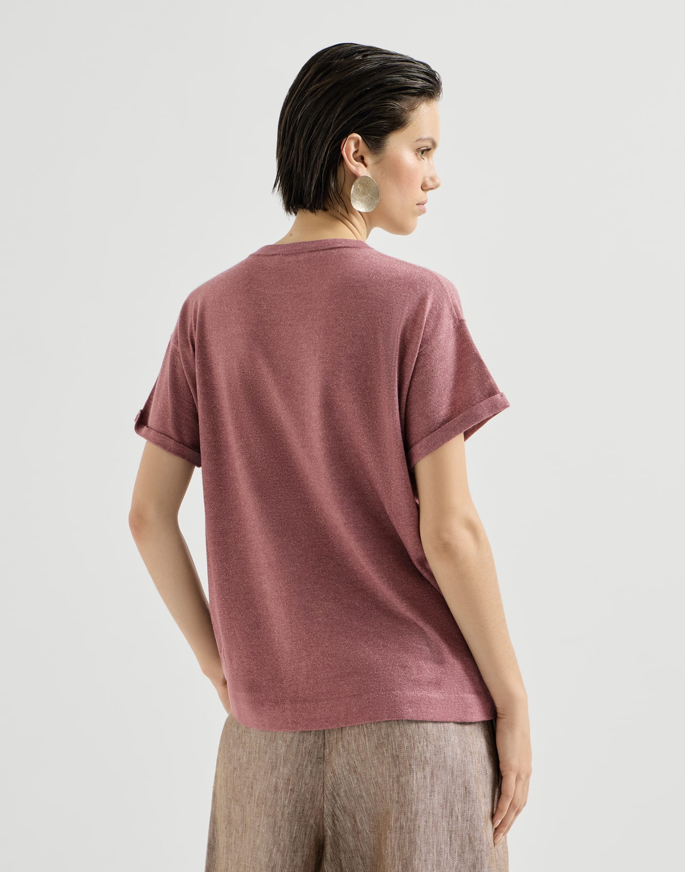 Cashmere and silk knit T-shirt Purple Woman - Brunello Cucinelli