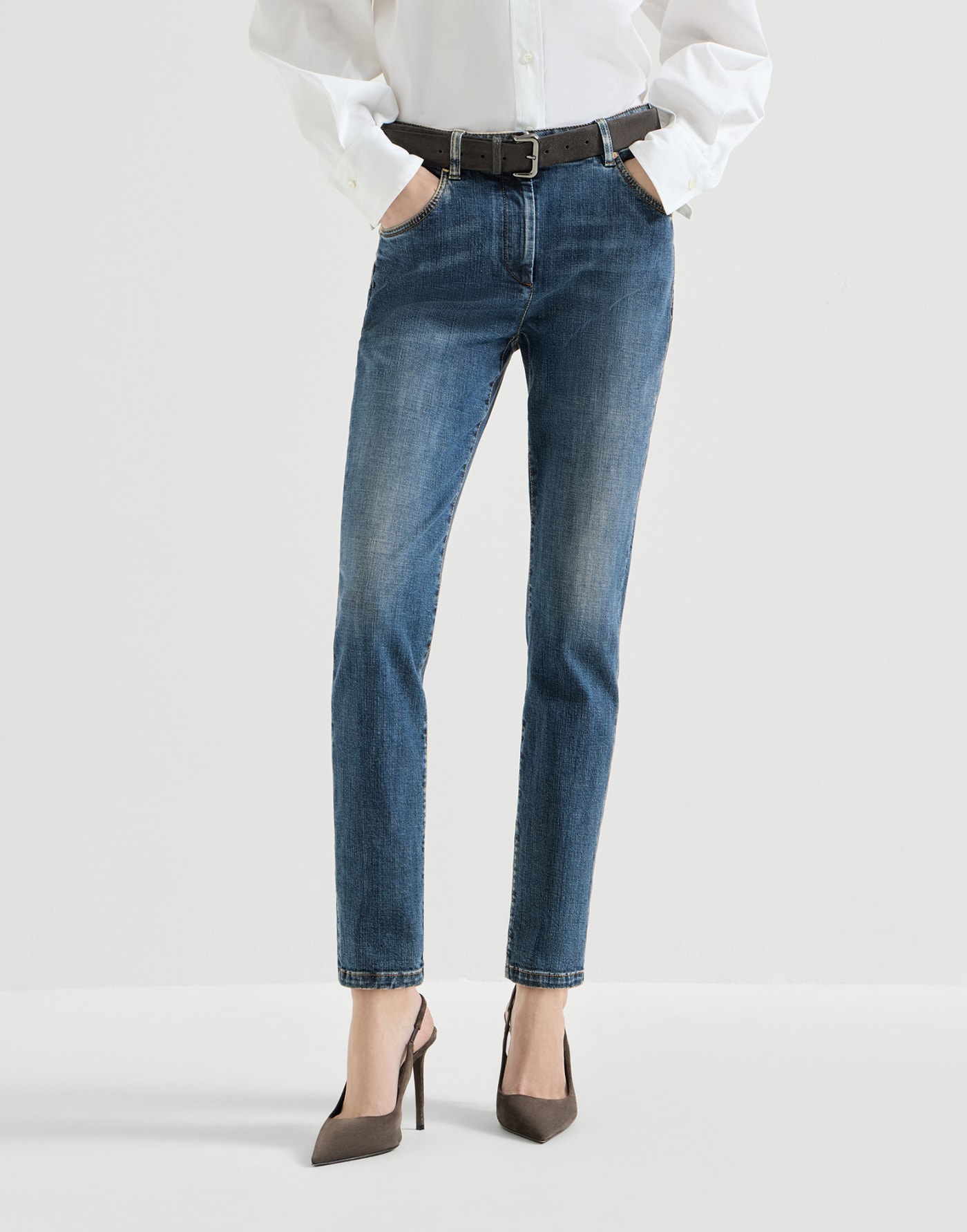Slim fit five-pocket trousers Dark Denim Woman - Brunello Cucinelli