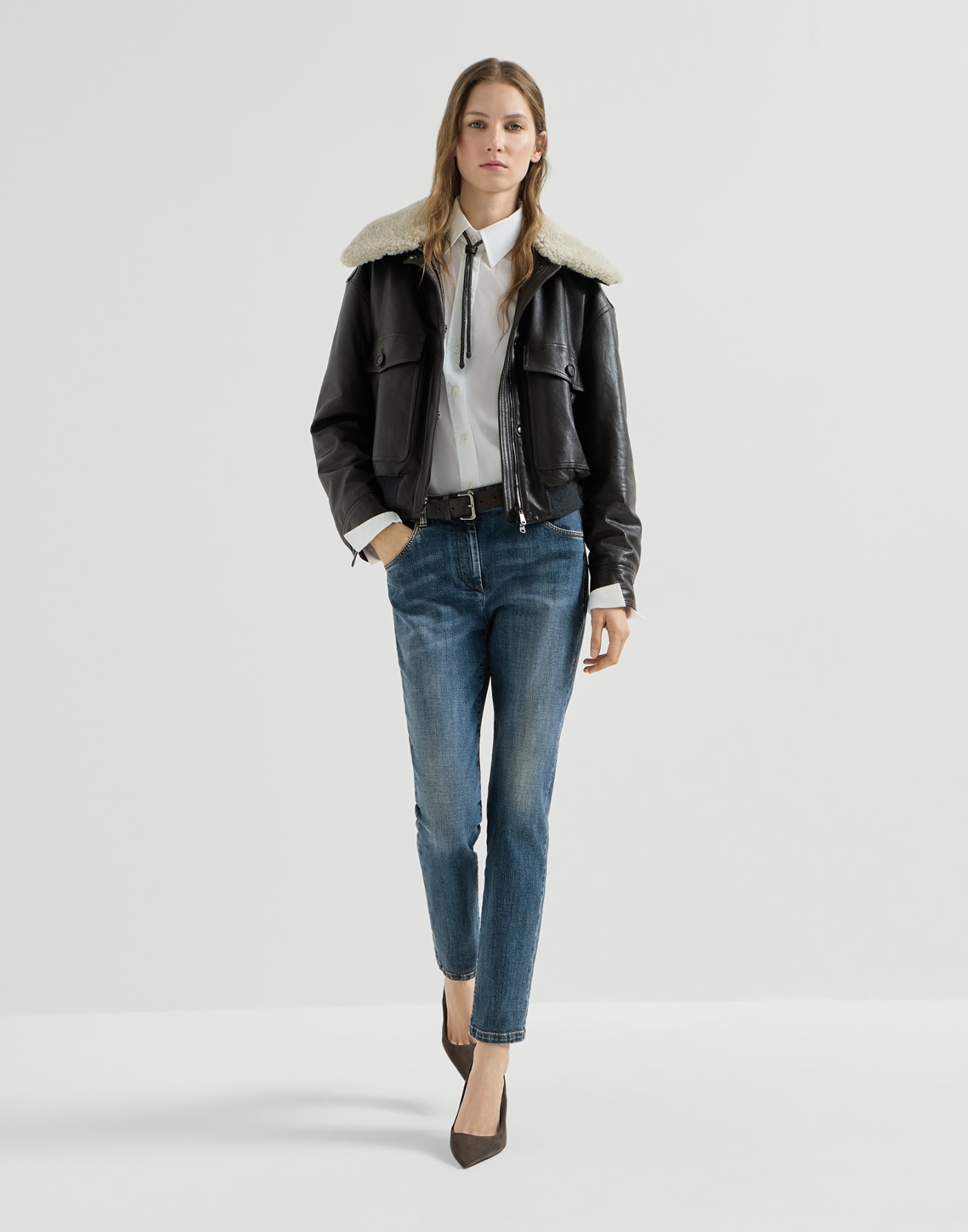 Slim fit five-pocket trousers Dark Denim Woman - Brunello Cucinelli