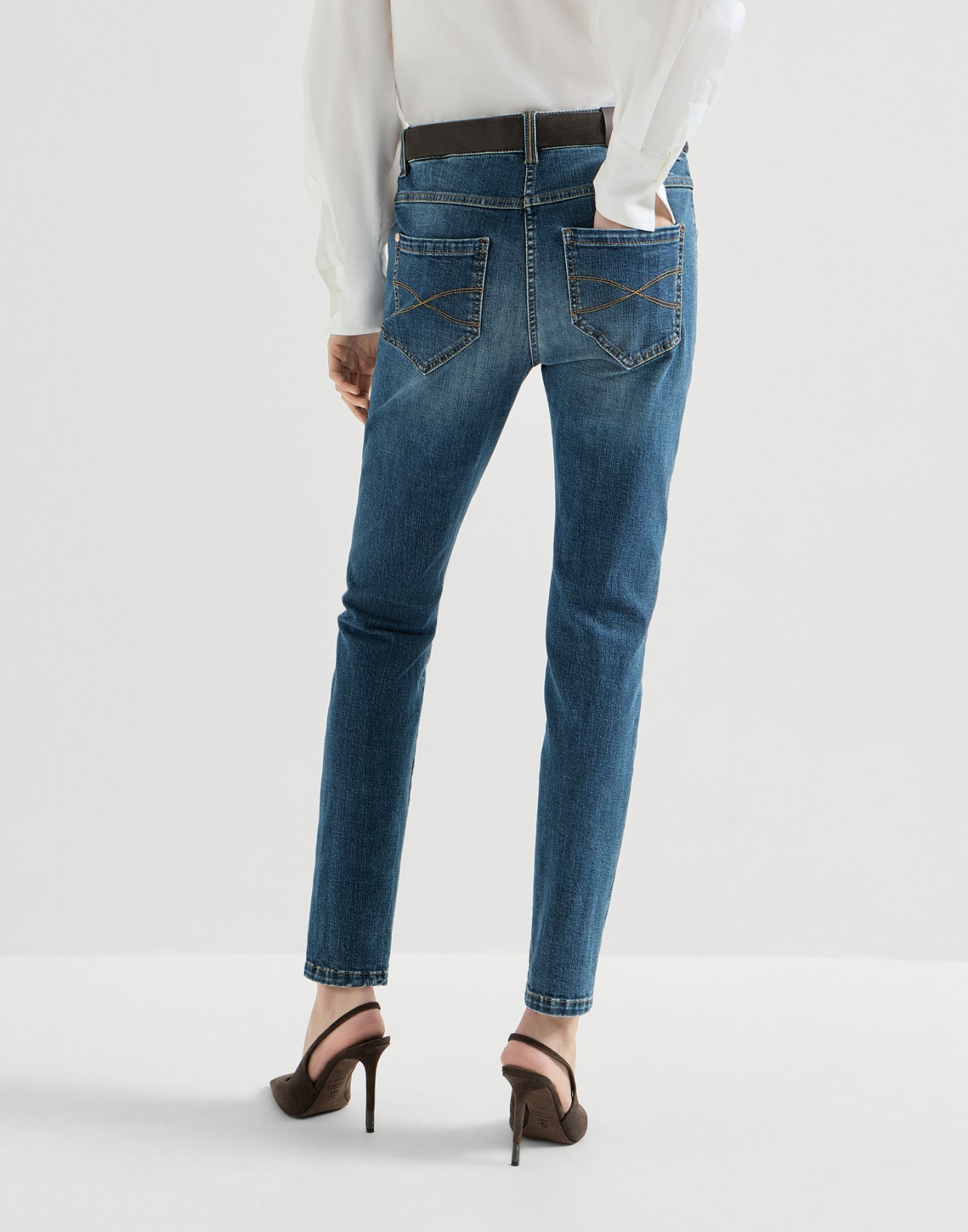 Slim fit five-pocket trousers Dark Denim Woman - Brunello Cucinelli