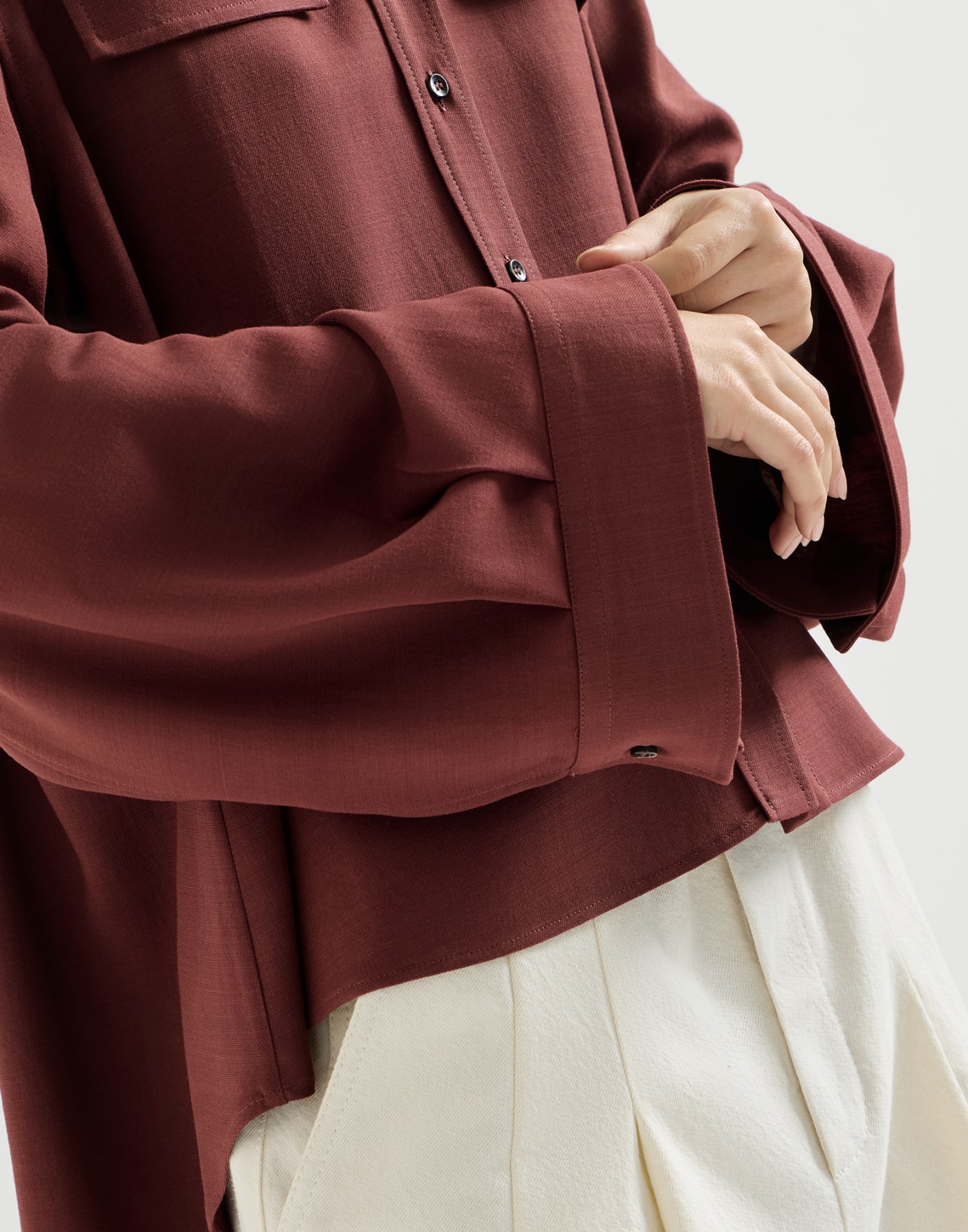 Fluid twill cropped shirt Wine Woman - Brunello Cucinelli