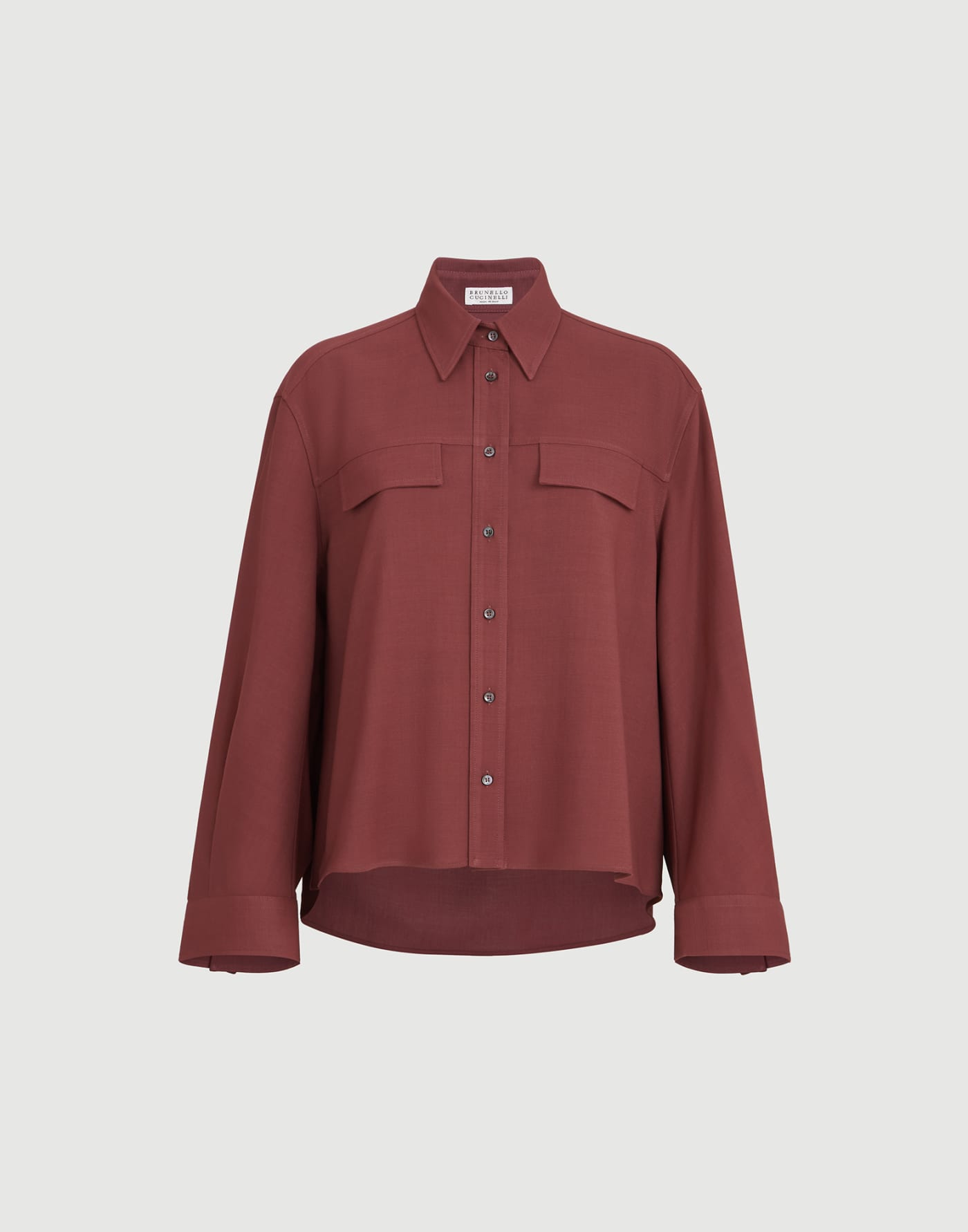 Fluid twill cropped shirt Wine Woman - Brunello Cucinelli