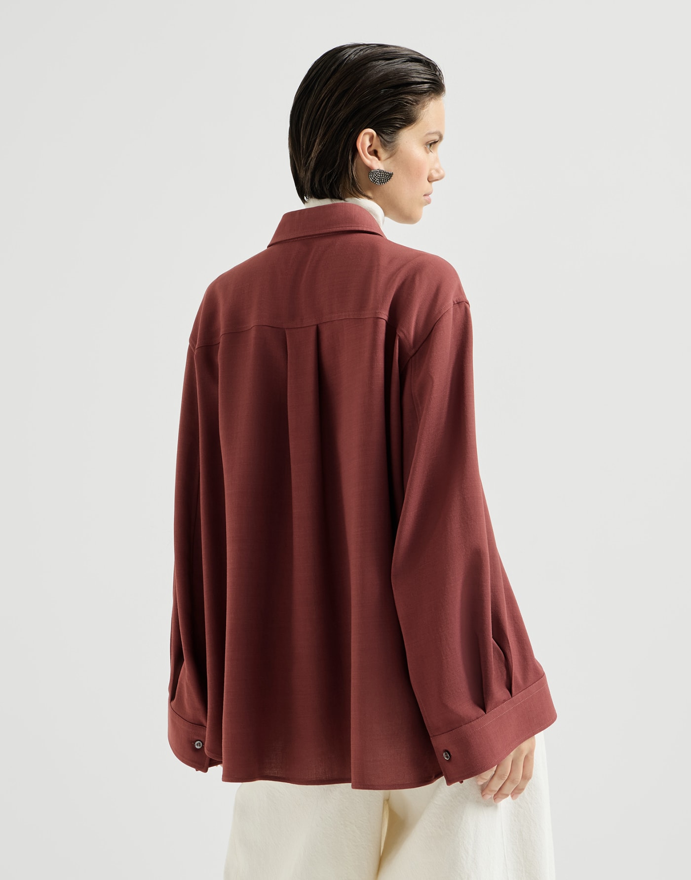 Fluid twill cropped shirt Wine Woman - Brunello Cucinelli