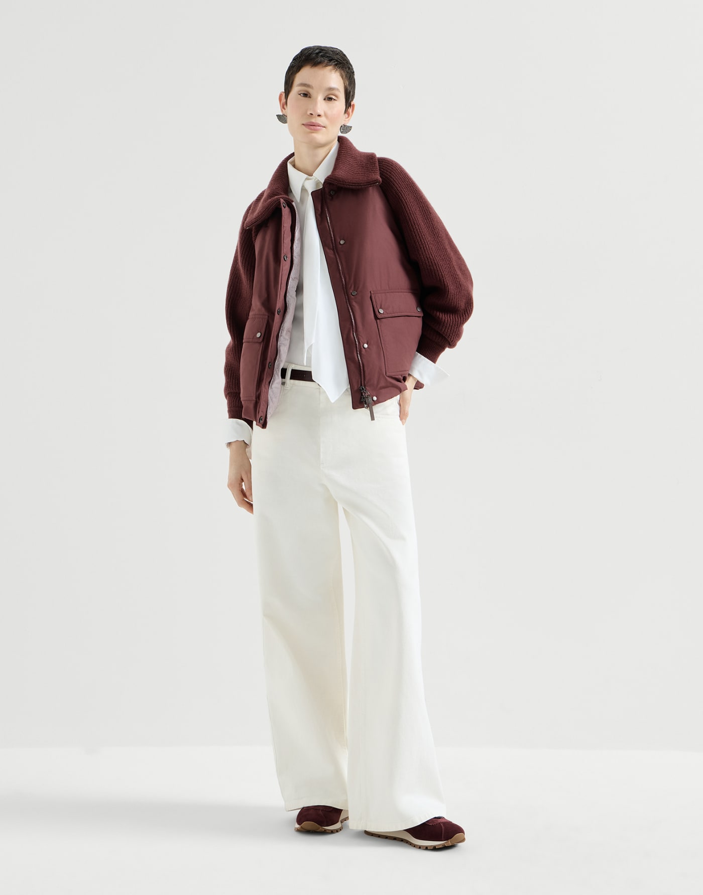 Taffeta down jacket Burgundy Woman - Brunello Cucinelli