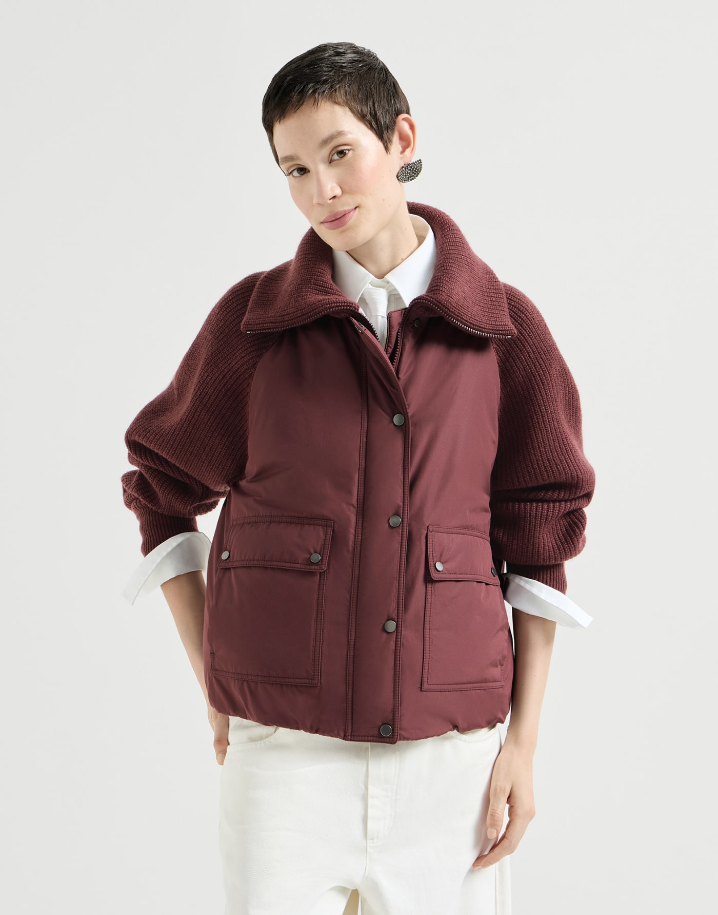 Taffeta down jacket Burgundy Woman - Brunello Cucinelli