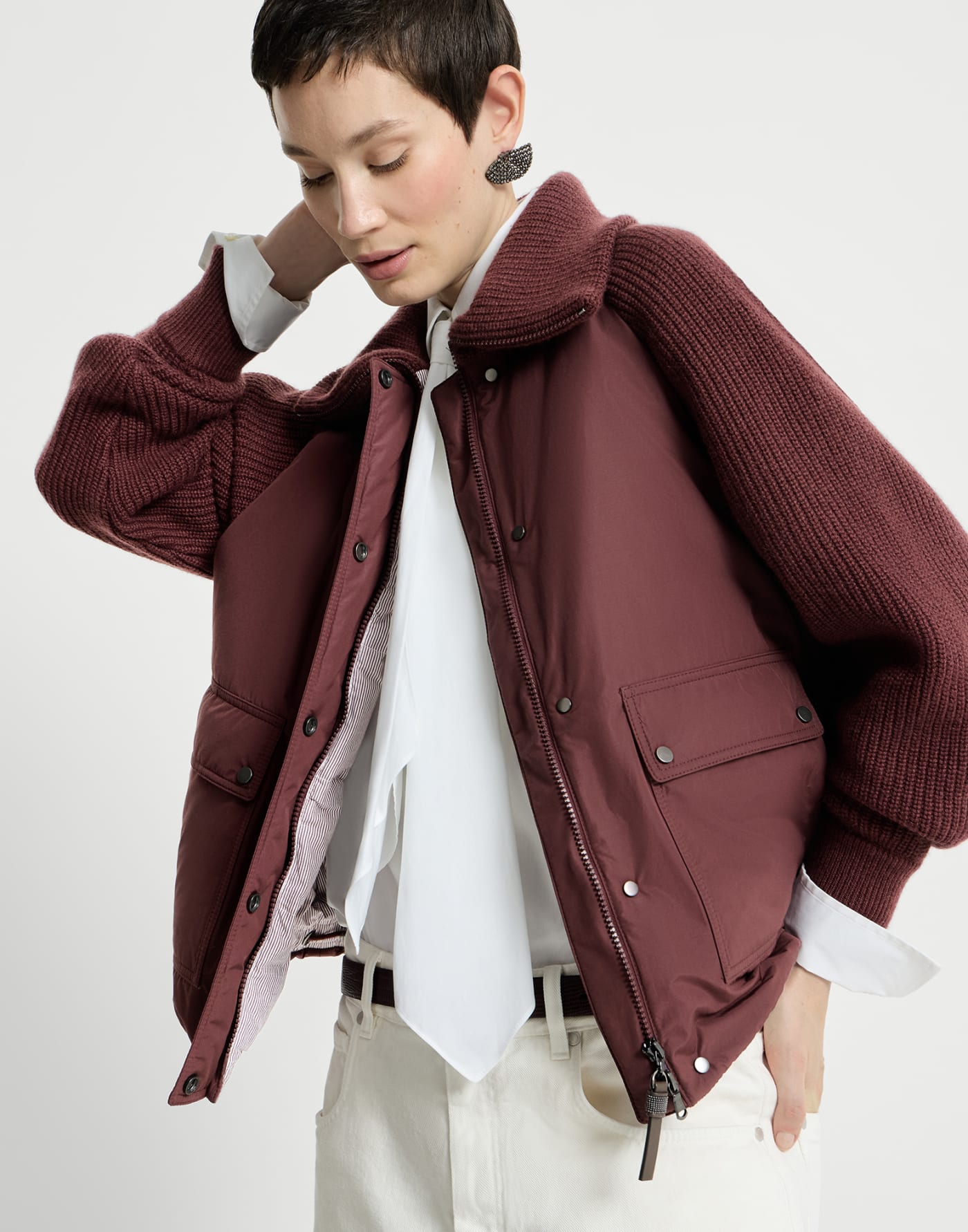 Taffeta down jacket Burgundy Woman - Brunello Cucinelli