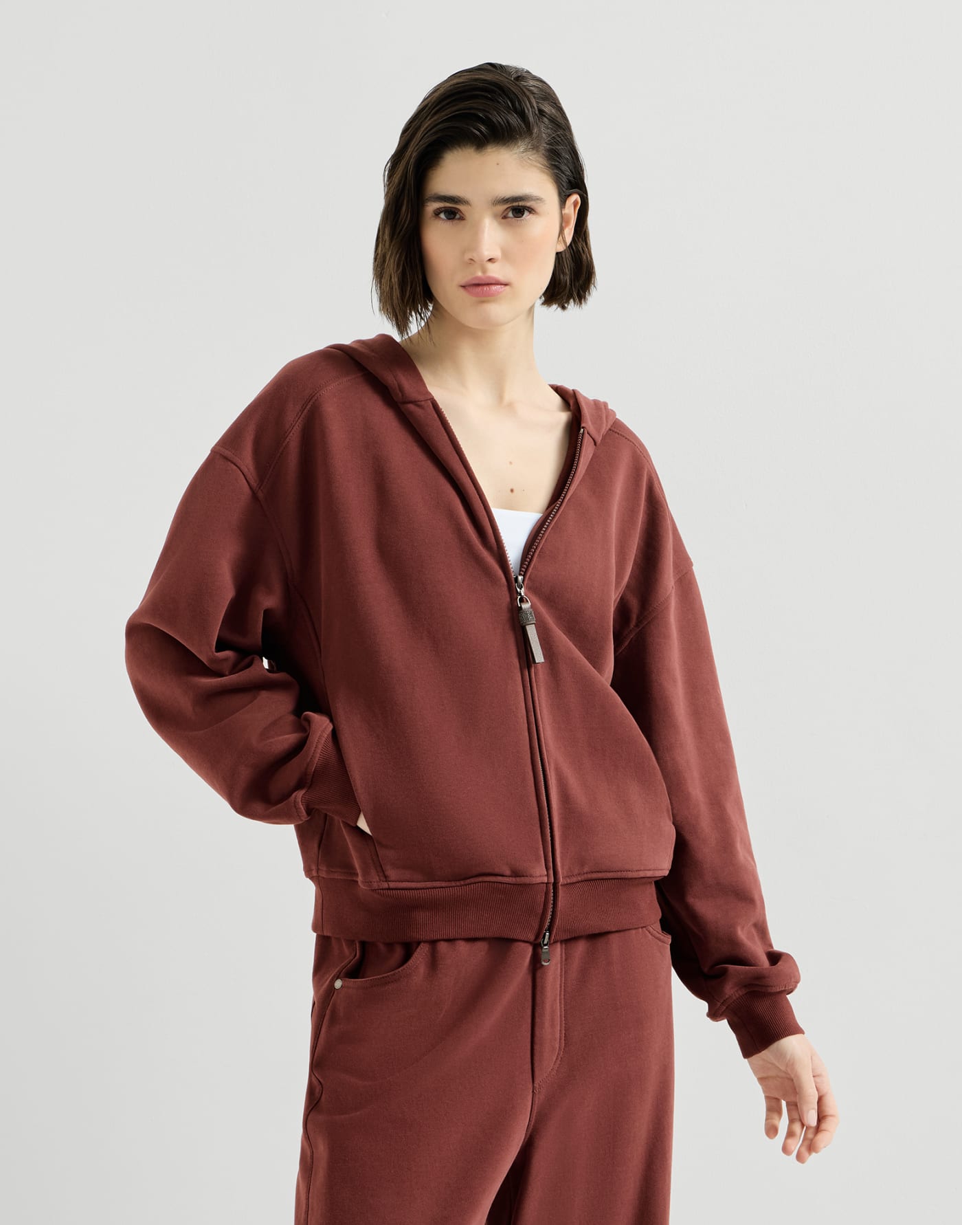 Smooth cotton French terry sweatshirt Wine Woman - Brunello Cucinelli