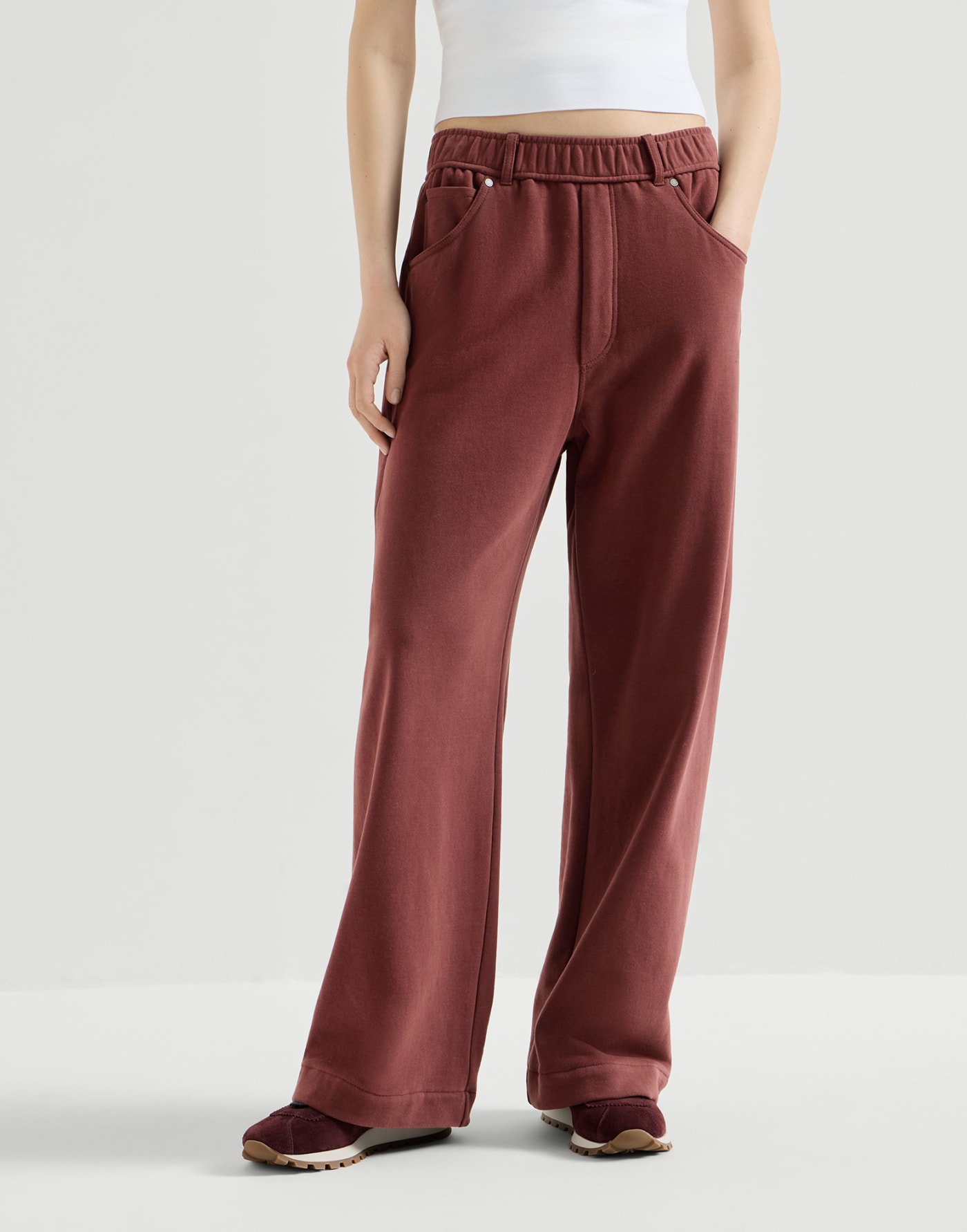 Smooth French terry trousers Wine Woman - Brunello Cucinelli