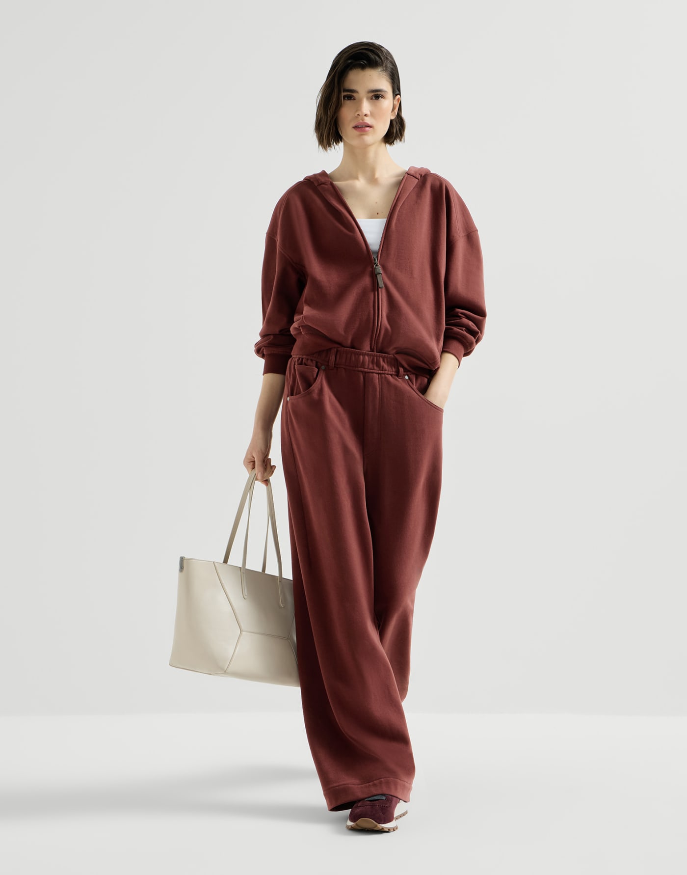 Smooth French terry trousers Wine Woman - Brunello Cucinelli