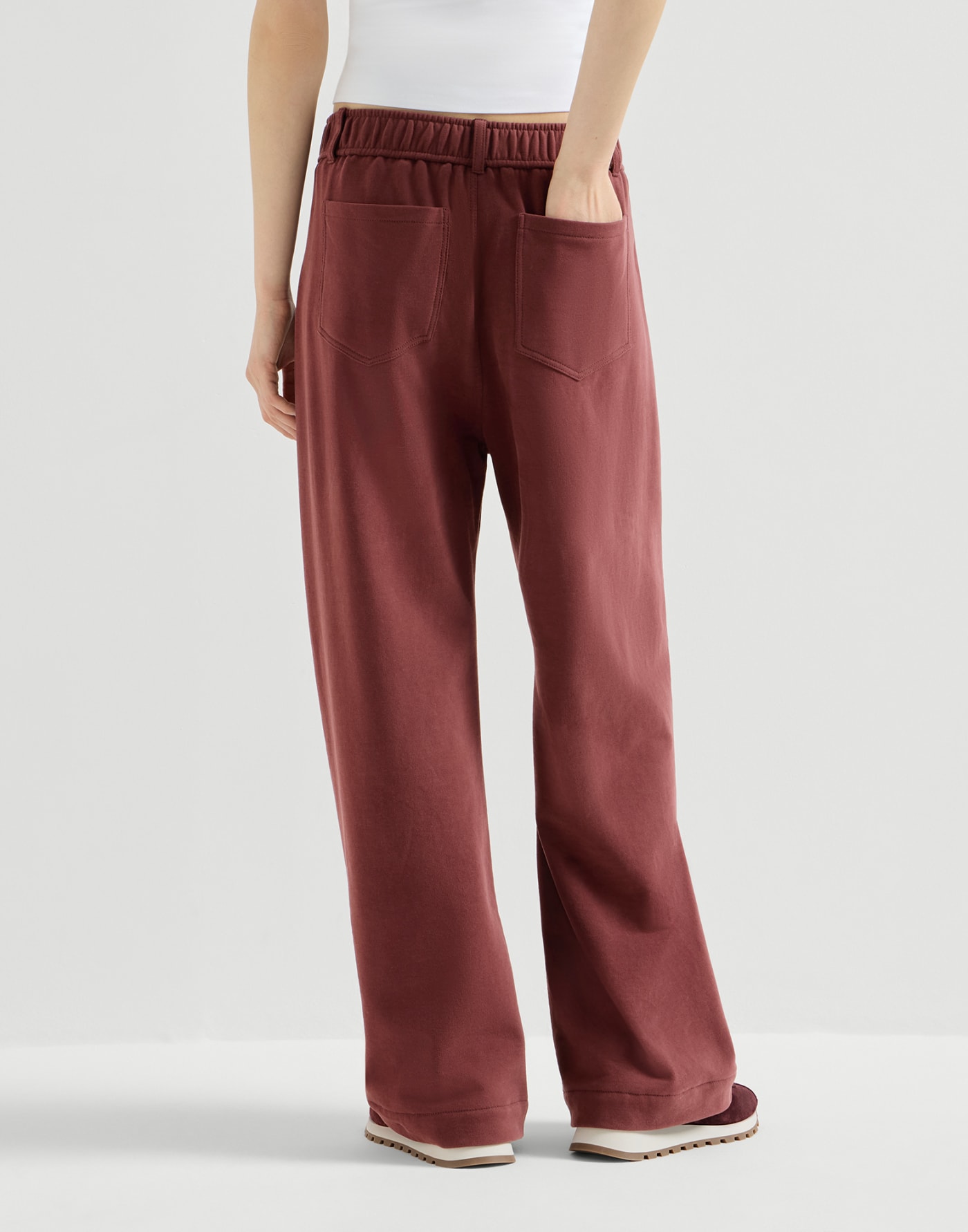 Smooth French terry trousers Wine Woman - Brunello Cucinelli