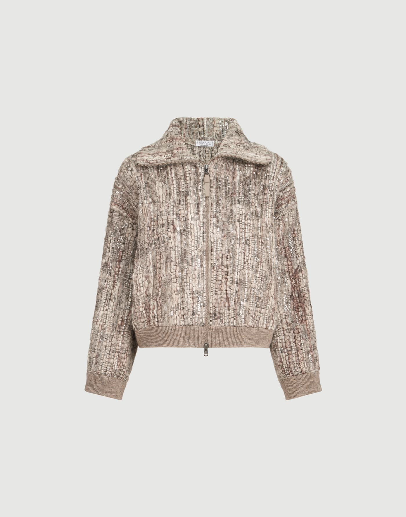Dazzling tree bark embroidery cardigan Beige Woman - Brunello Cucinelli