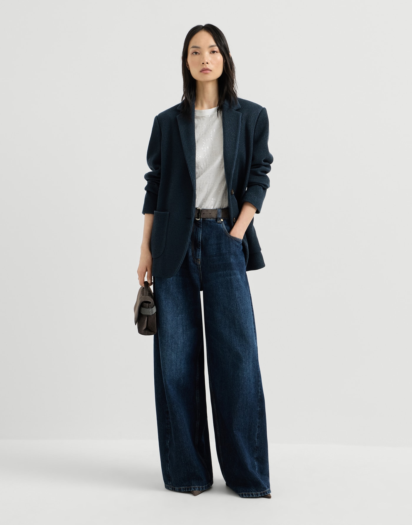 Dazzling windowpane embroidery T-shirt White Woman - Brunello Cucinelli