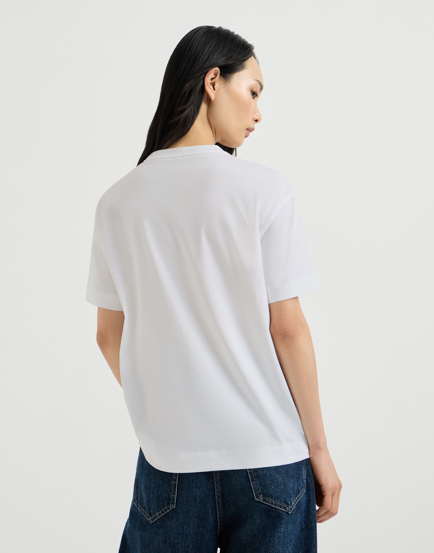 Dazzling windowpane embroidery T-shirt White Woman - Brunello Cucinelli