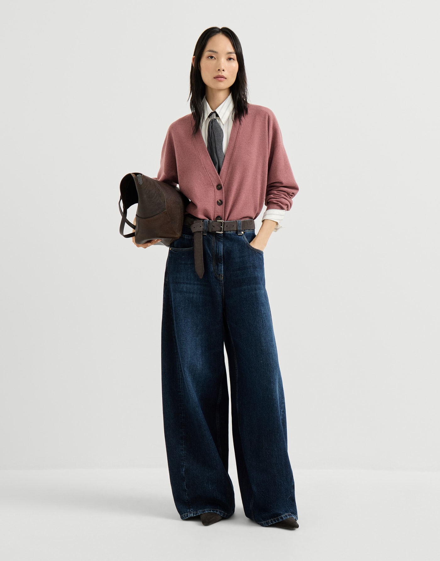 Cashmere cardigan with monili Purple Woman - Brunello Cucinelli