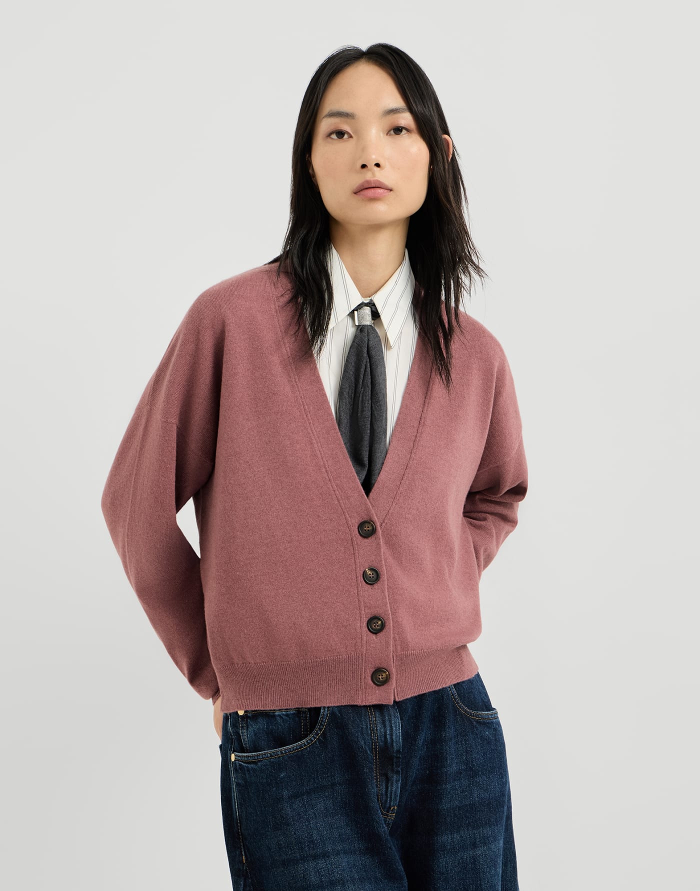 Cashmere cardigan with monili Purple Woman - Brunello Cucinelli